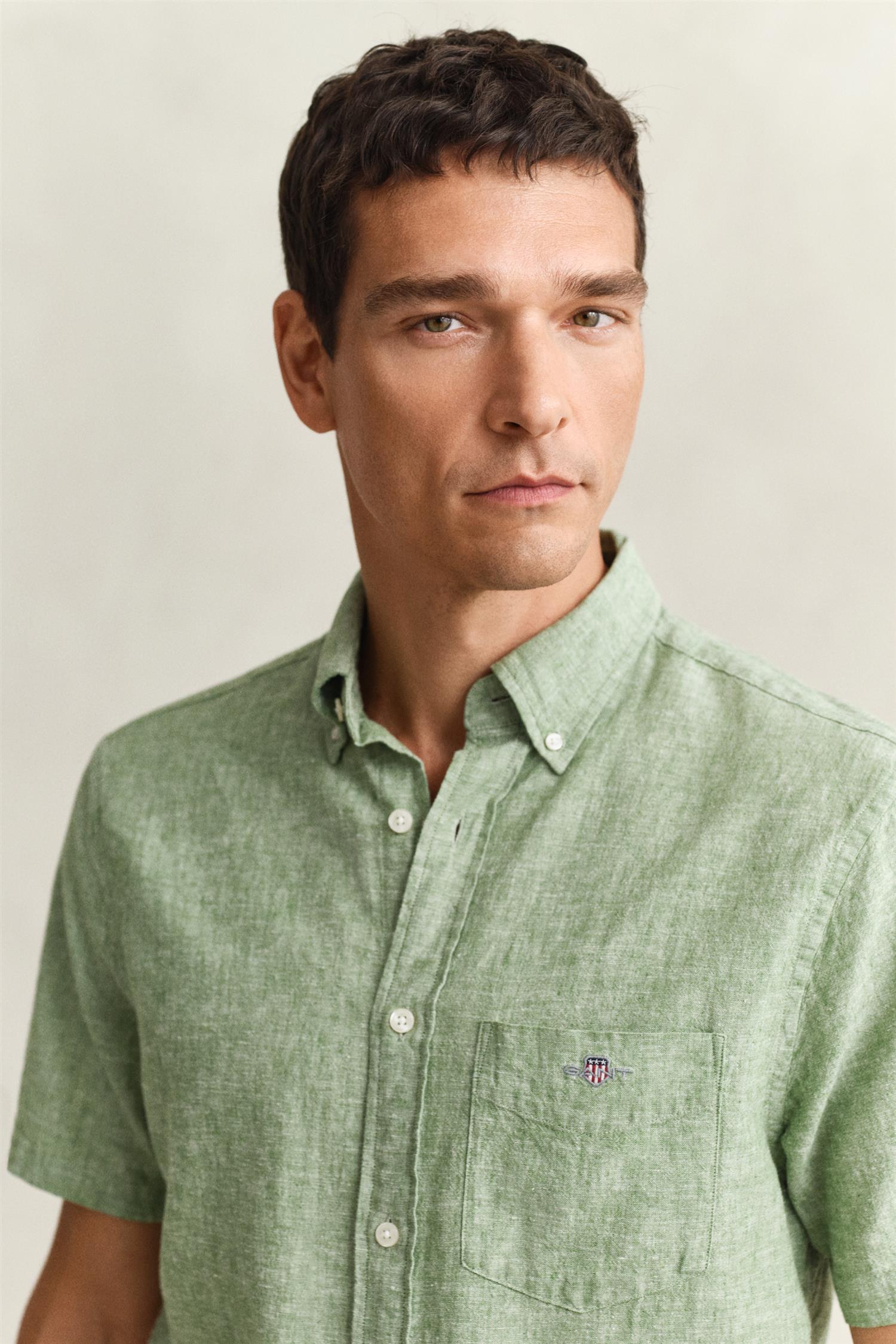 Reg Cotton Linen Ss Shirt Herb Green