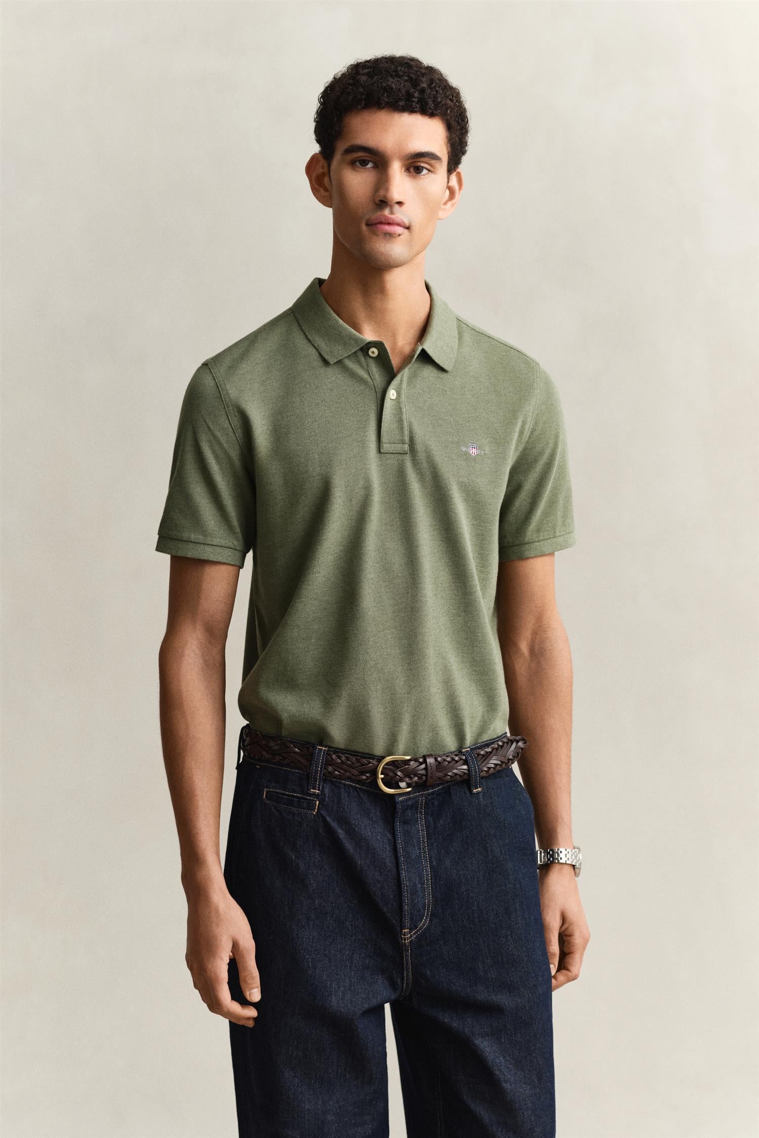 Reg Shield Ss Pique Polo Dark Cactus Melange