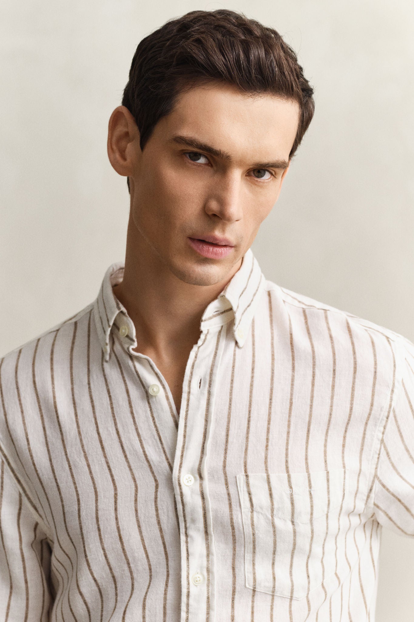 Reg Linen Viscose Stripe Shirt Cream