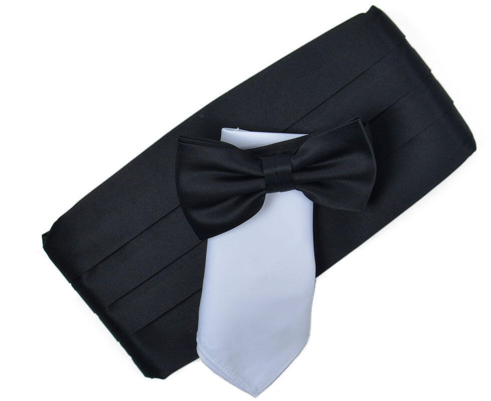 Cummerbånd m/sløyfe og lommetørkle Sort