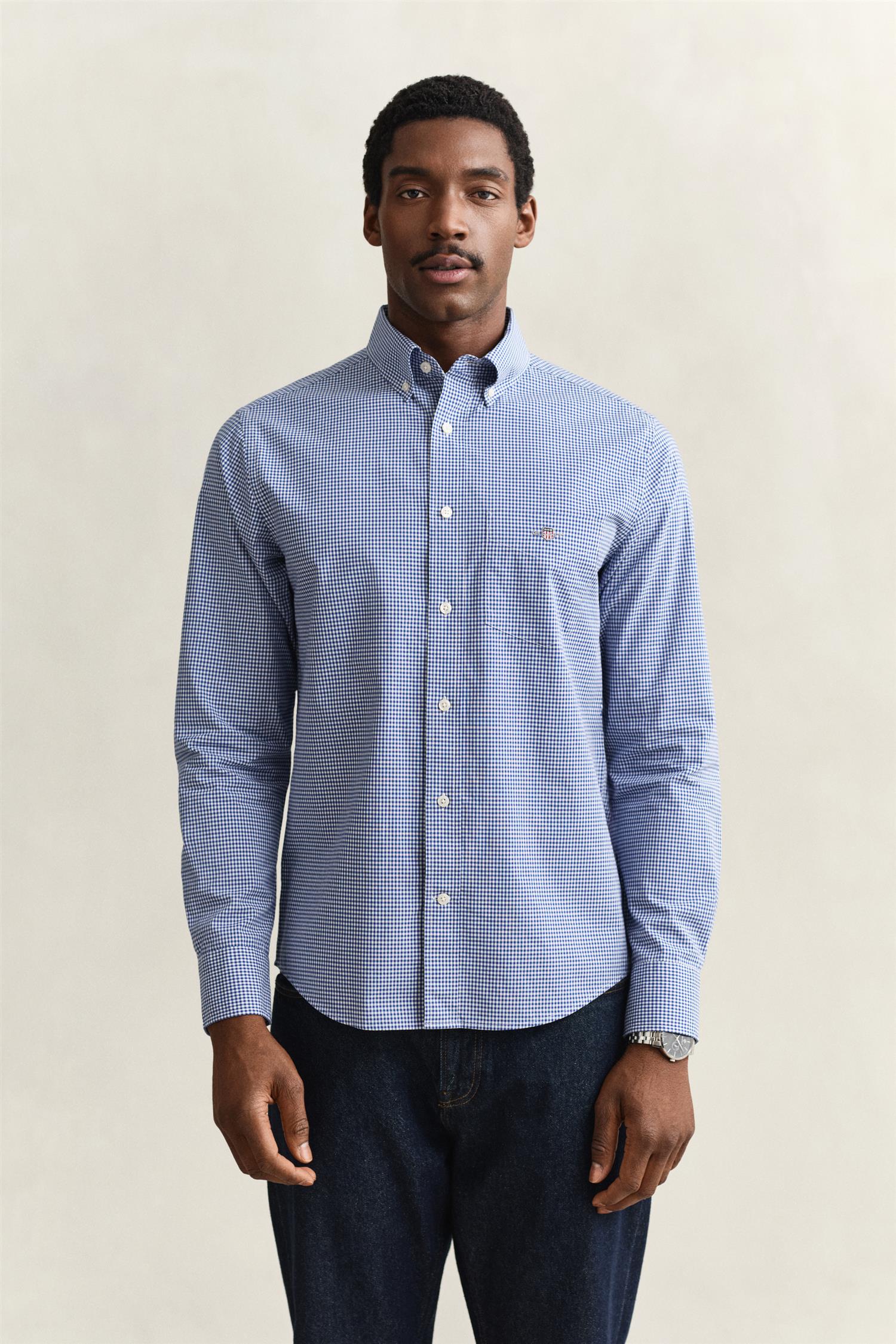 Reg Classic Poplin Gingham Shirt College Blue