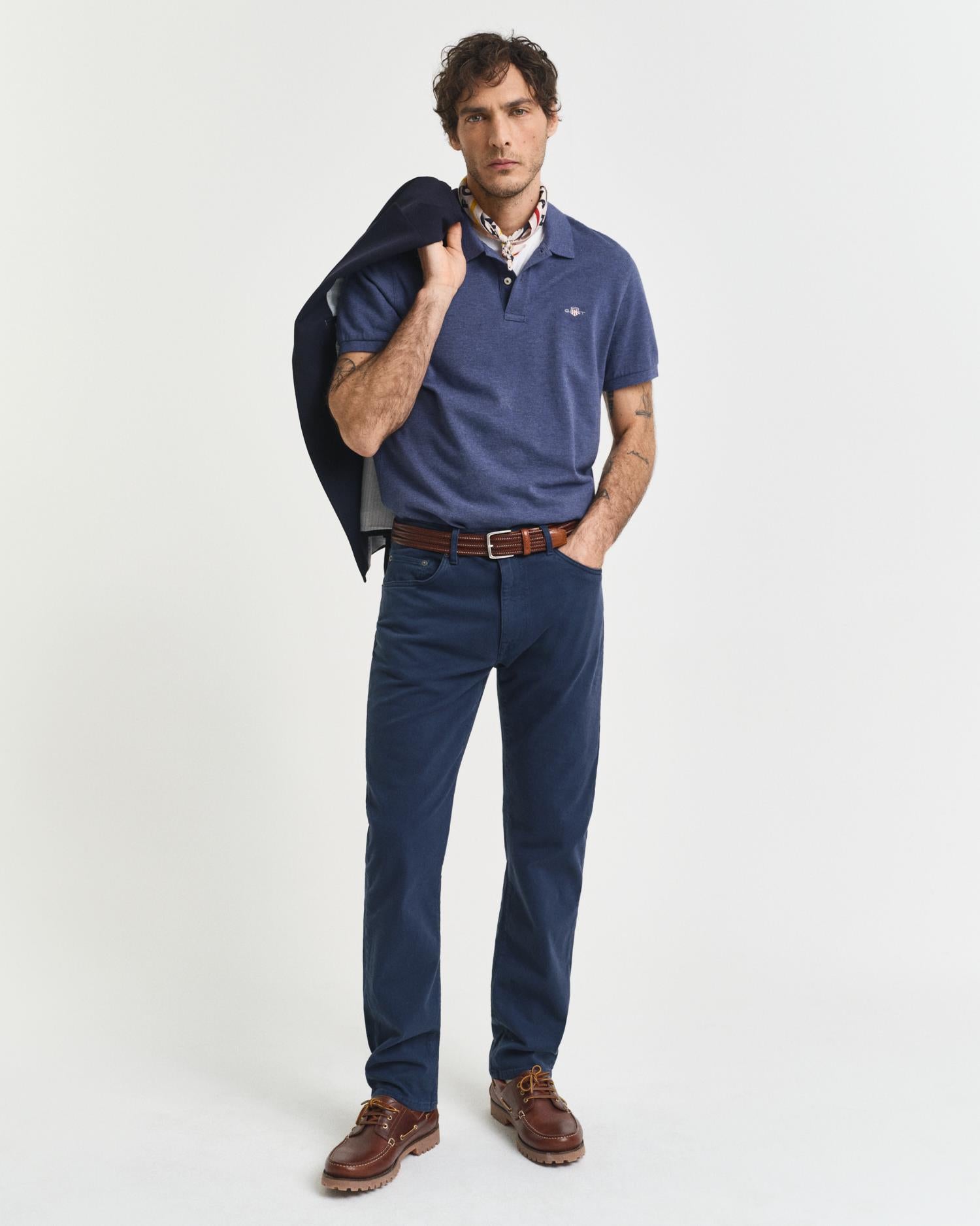Reg Shield Ss Pique Polo Dk Jeansblue Melange