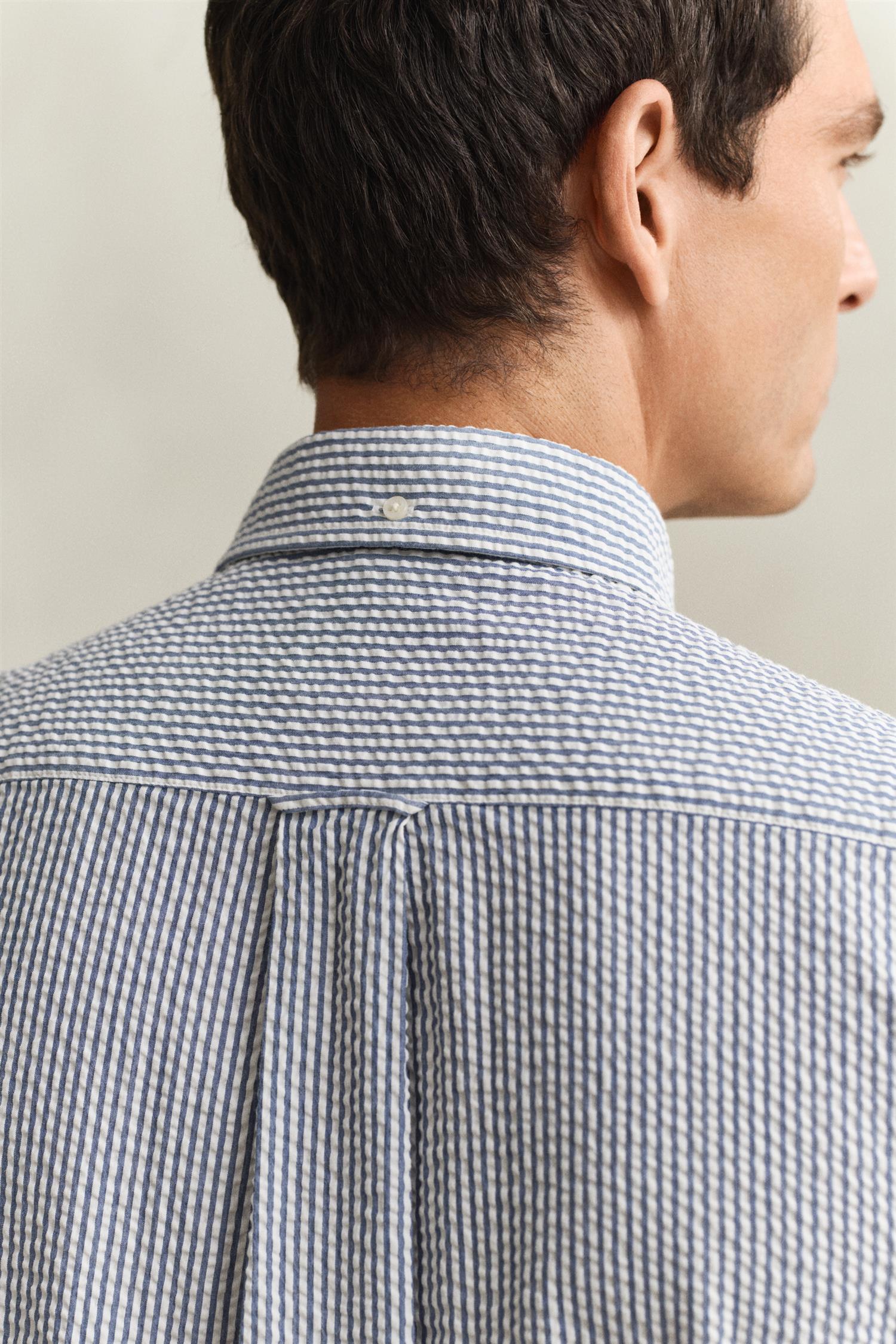 Reg Seersucker Stripe Ss Shirt Vintage Blue