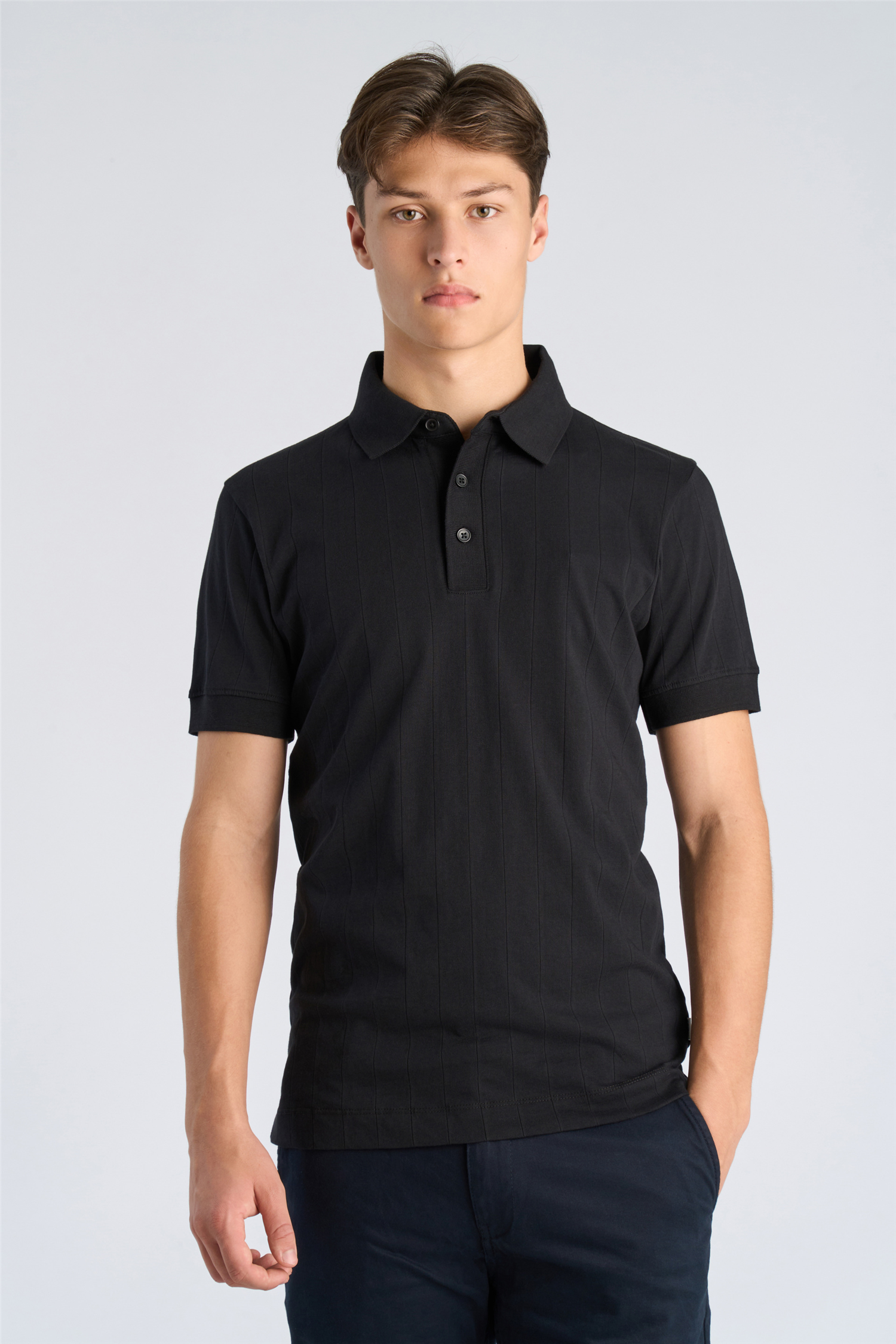 Needle drop polo S/S Black