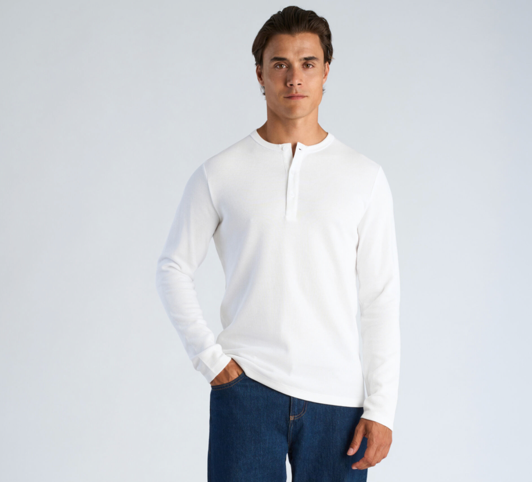 Basic Granddad Tee L/s White