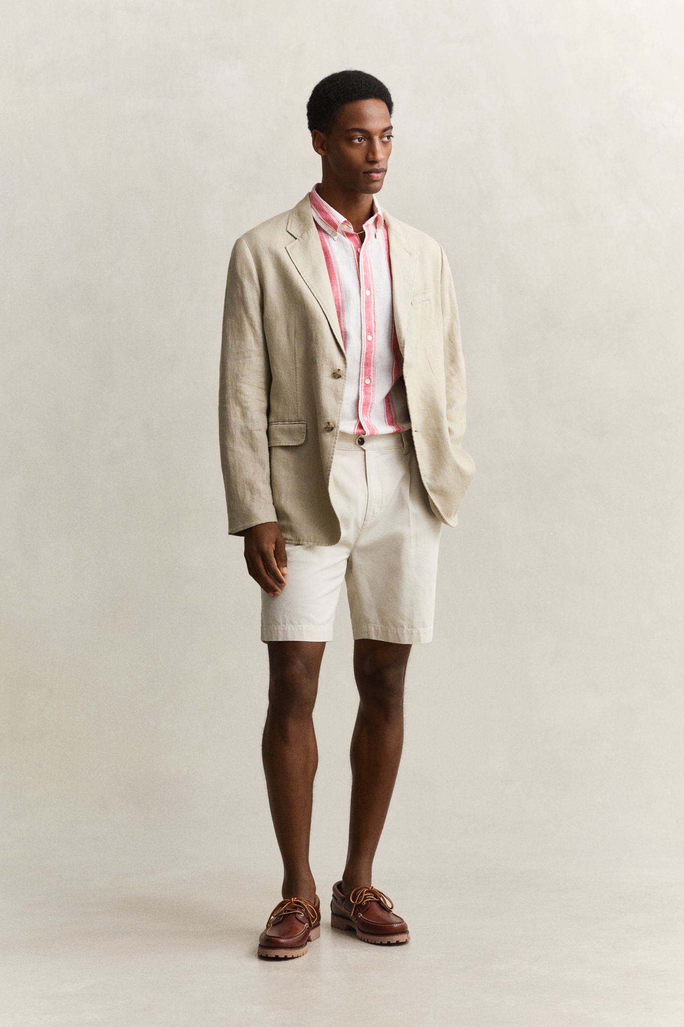 Reg Cotton Linen Stripe Shirt Rose Red