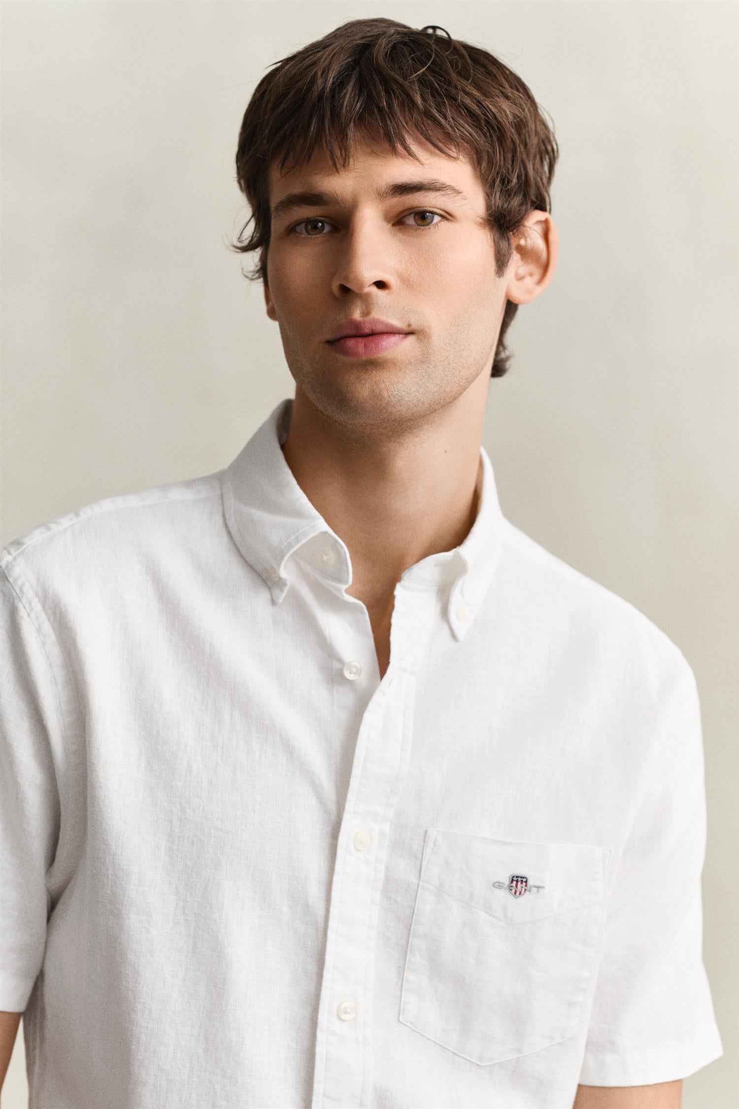 Reg cotton linen ss shirt White