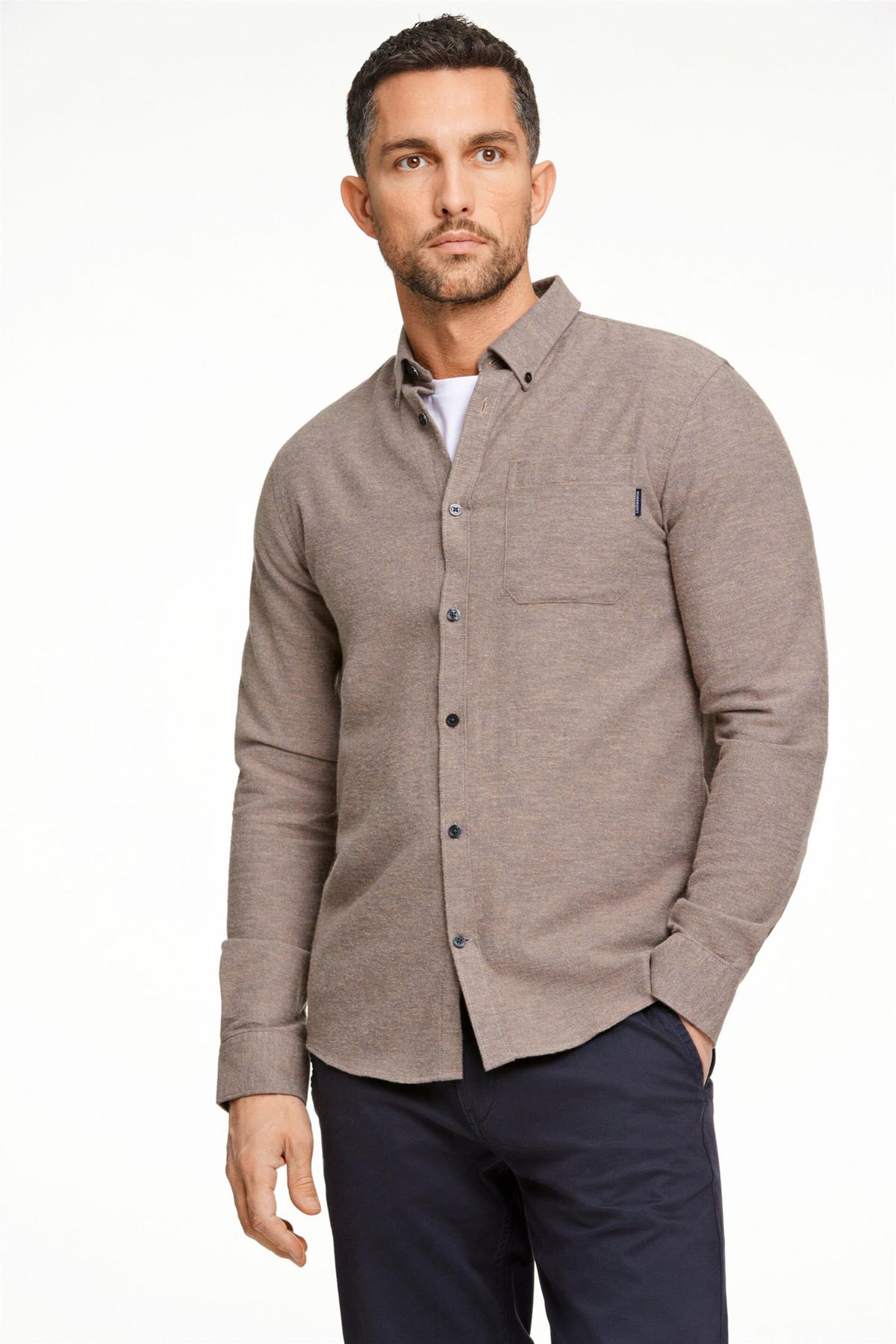 Brushed twill shirt L/S Mid Brown