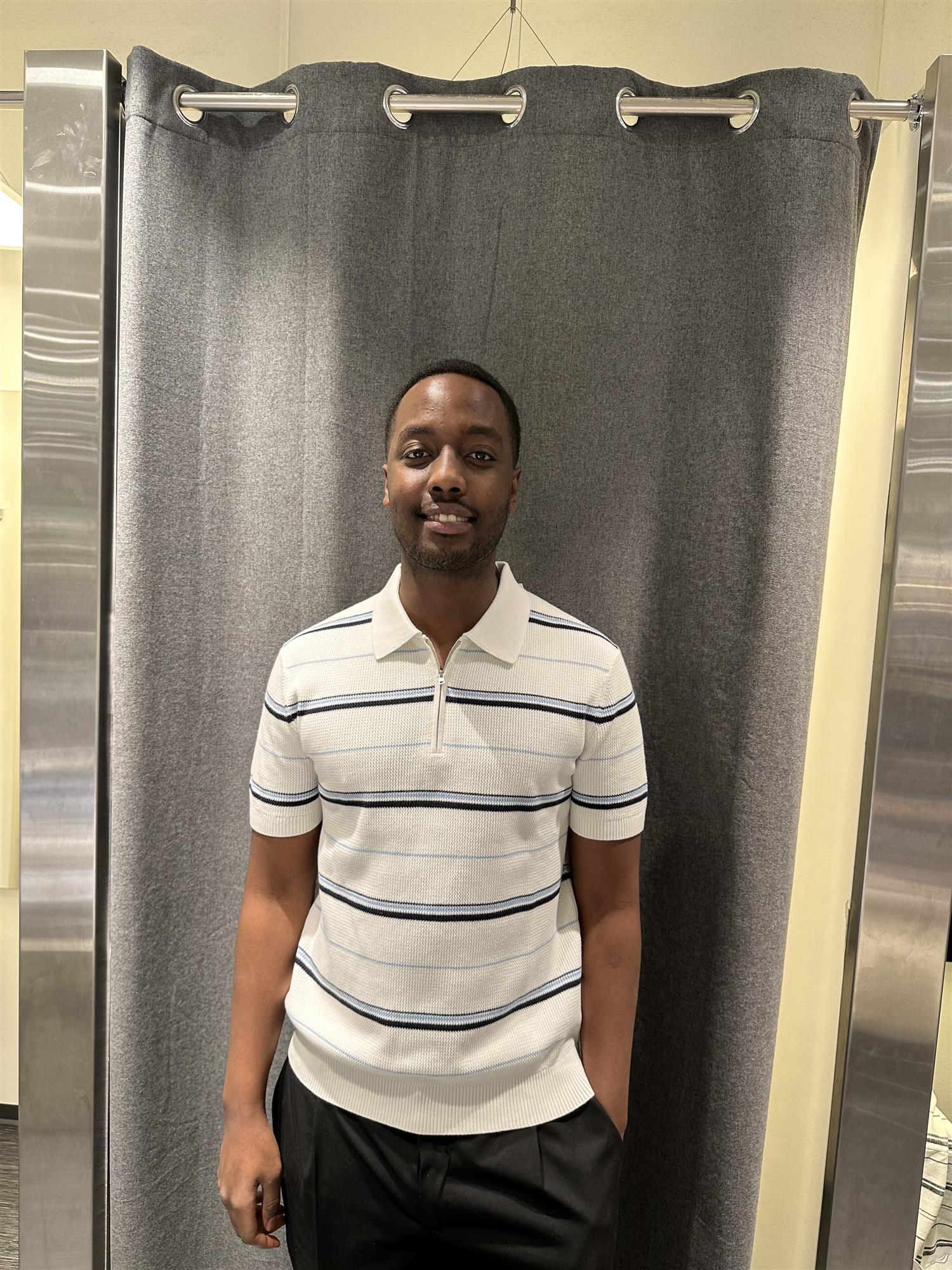 Striped Textured Zip Polo Eggshell