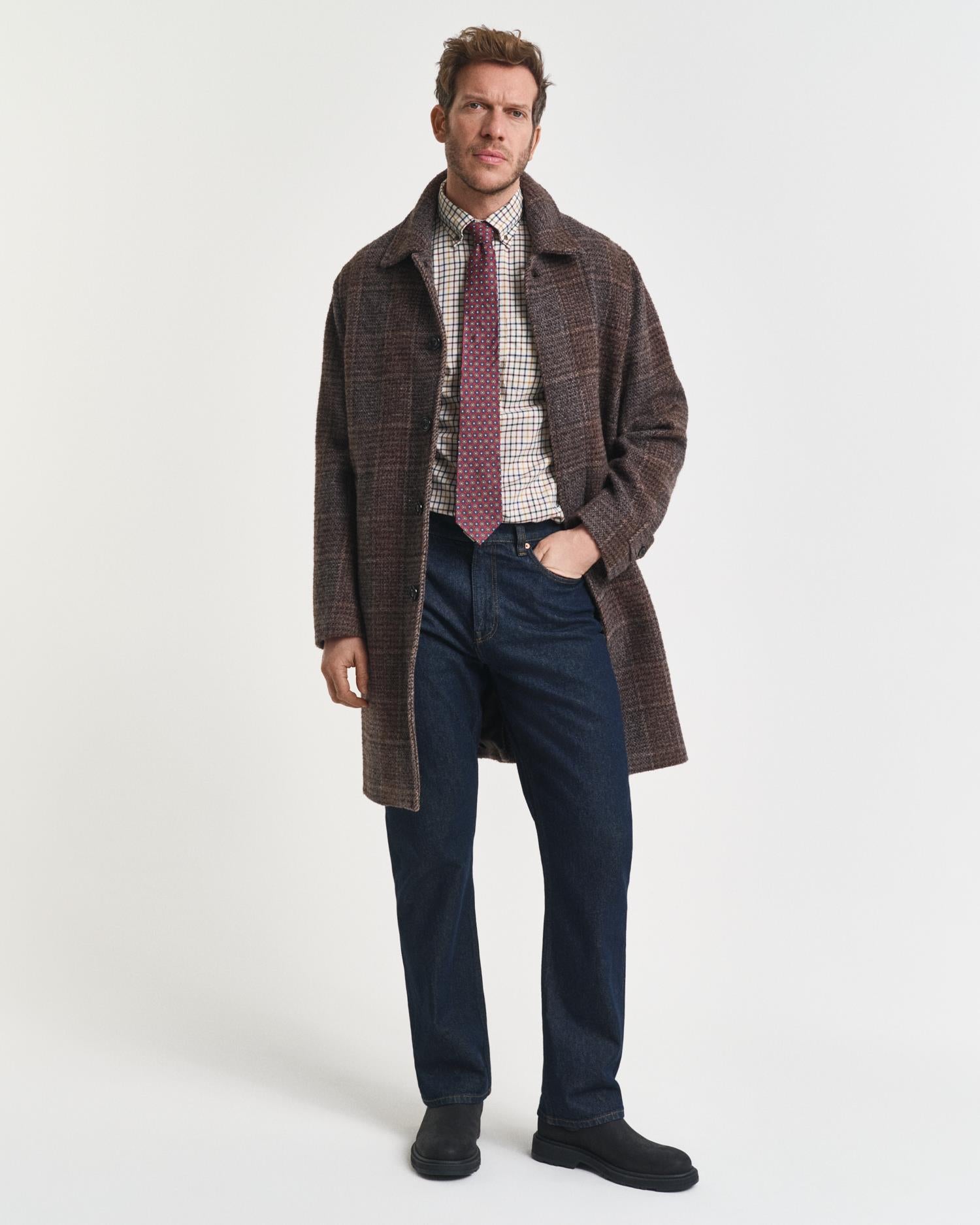 Reg Twill Check Shirt Mahogany Brown