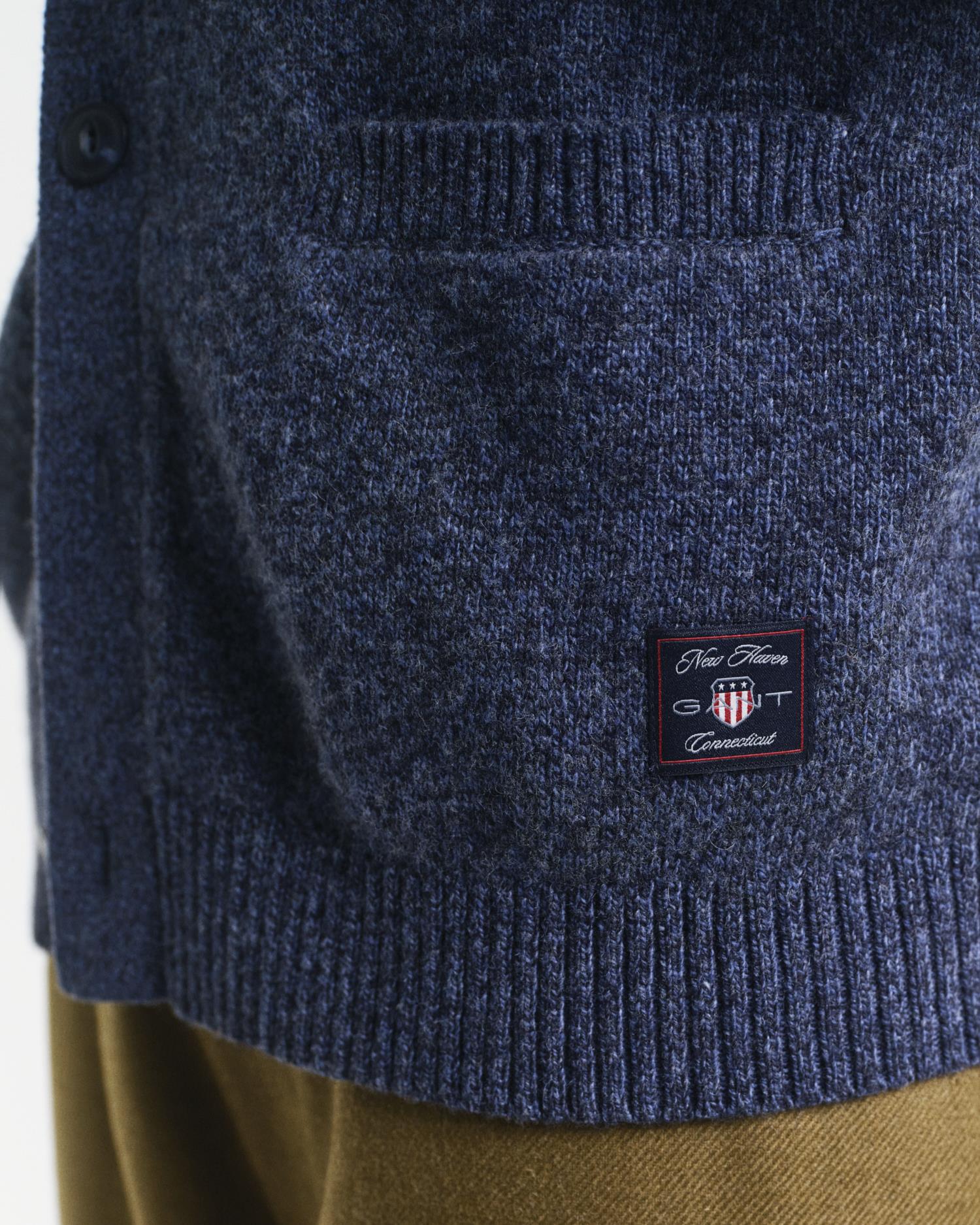 Wool Blend Mouline Cardigan Dark Navy Melange