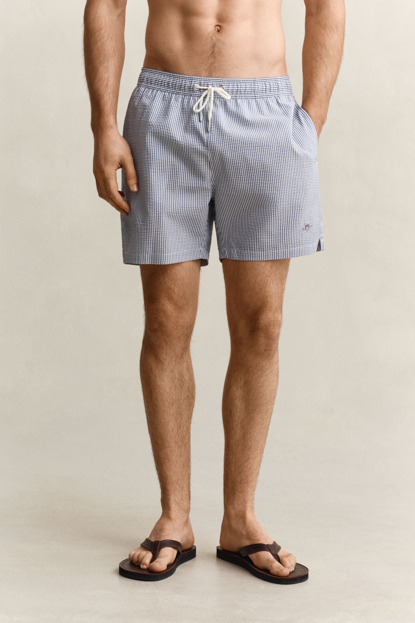 Striped Seersucker Swim Shorts Vintage Blue