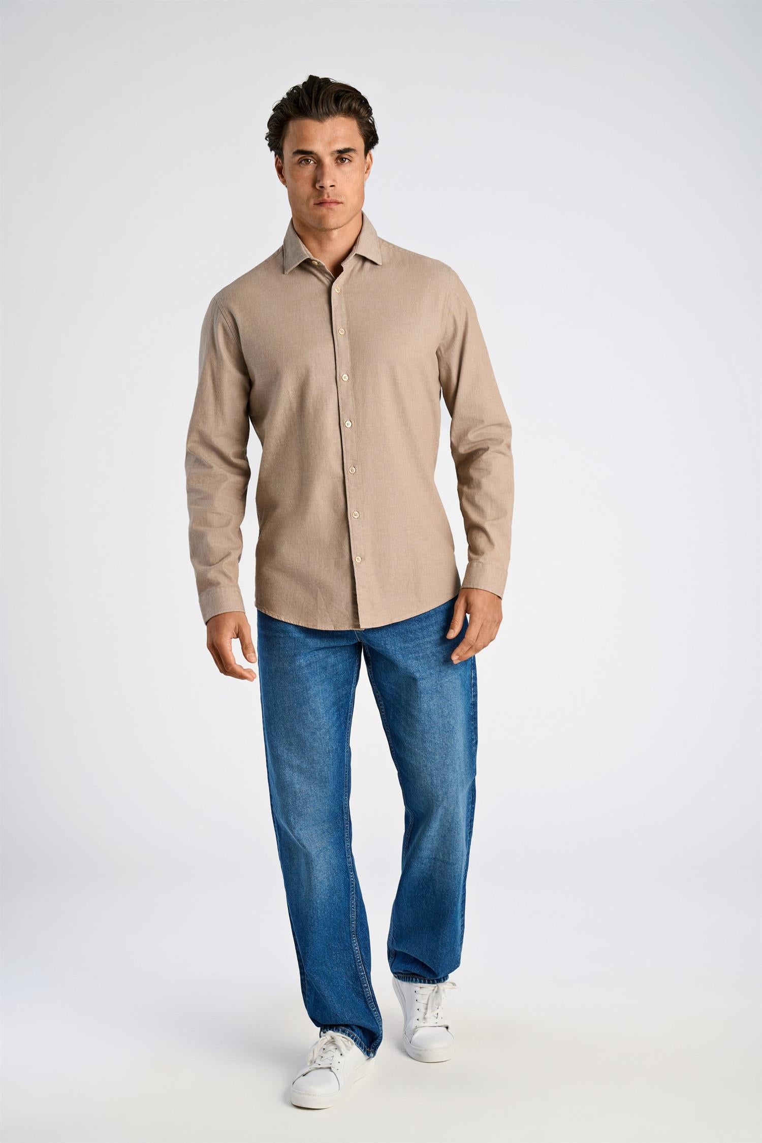 Soft indigo stretch shirt L/S Dk Sand