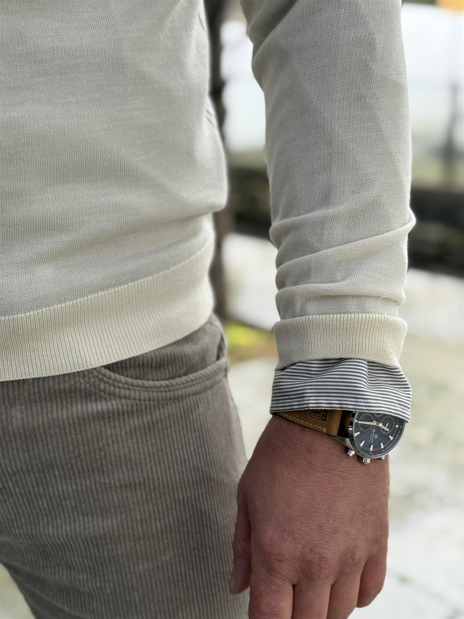 EXTRAFINE MERINO WOOL HALF ZIP Ivory White