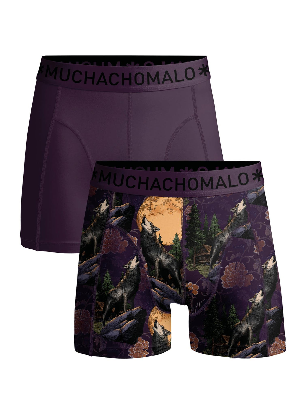 1010 Wolf 01 2pk Boxer Pr/solid Cm Print/Purple