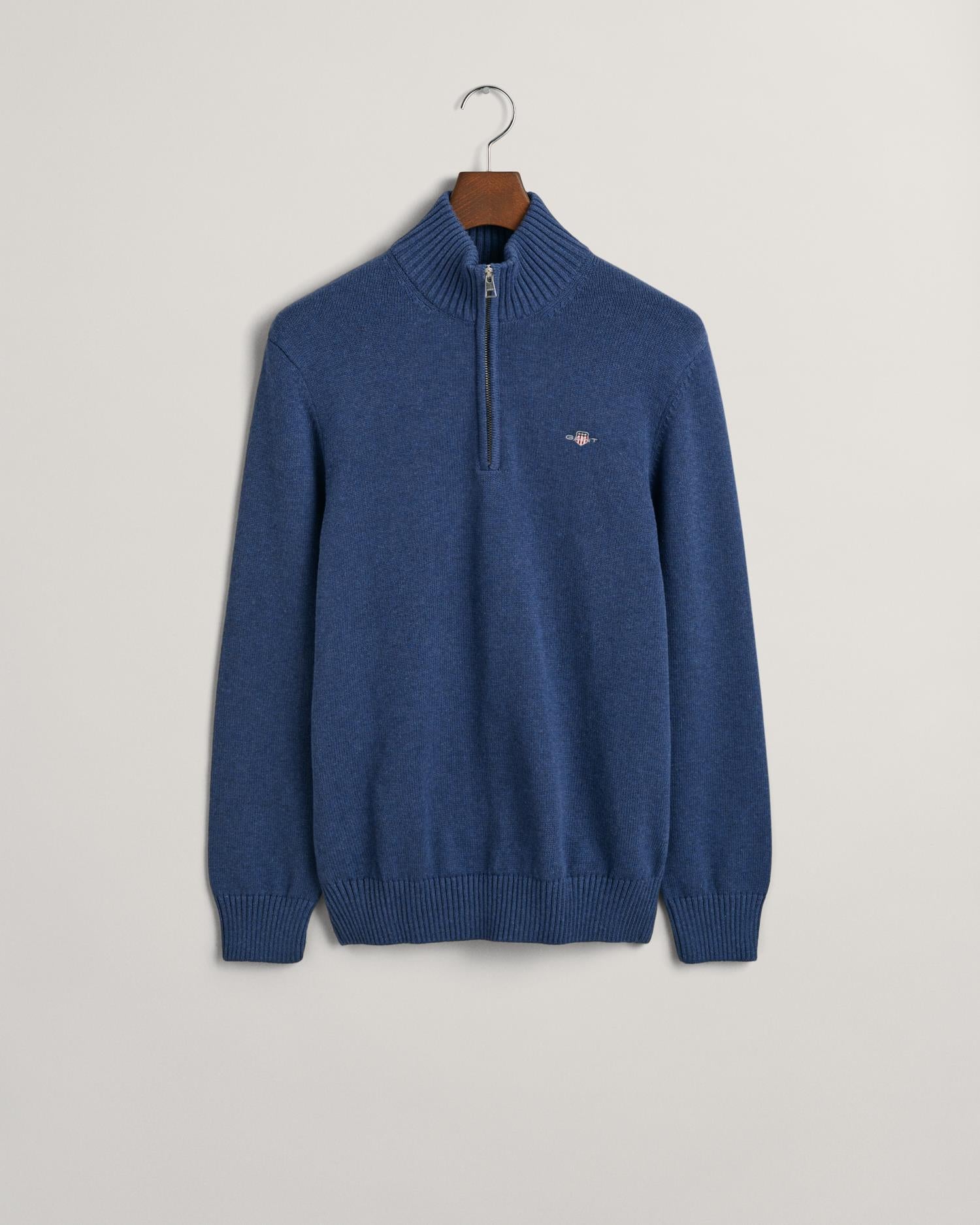 Casual Cotton Half Zip Dk Jeansblue Melange