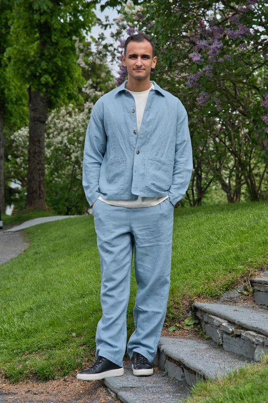 Linen casual pants Faded Denim Blue