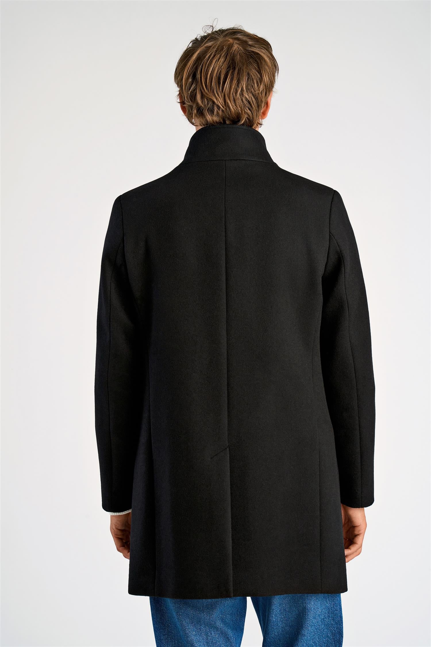 Detachable Collar Wool Coat Black