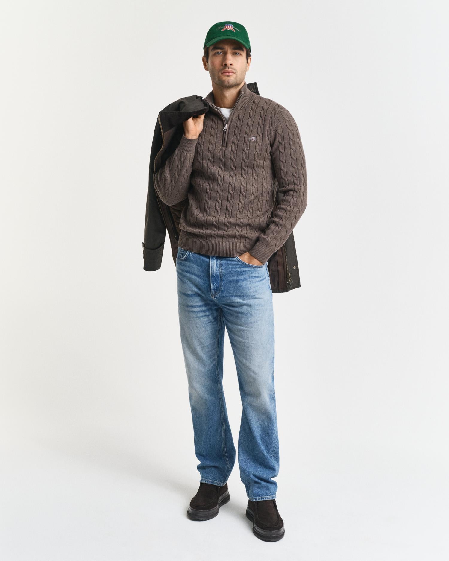 Kabelstrikket Genser Med Half-Zip Seawood Melange