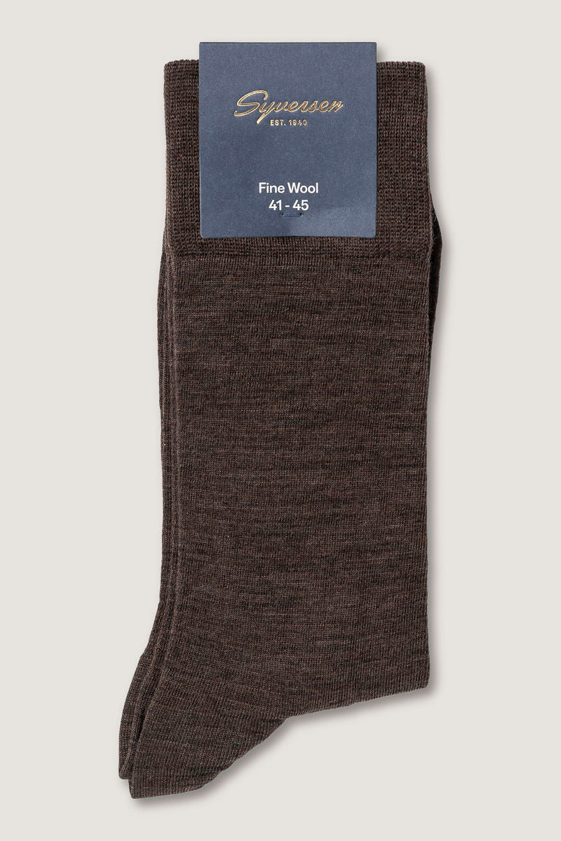 Fine Wool Crew Sock Brown Melange