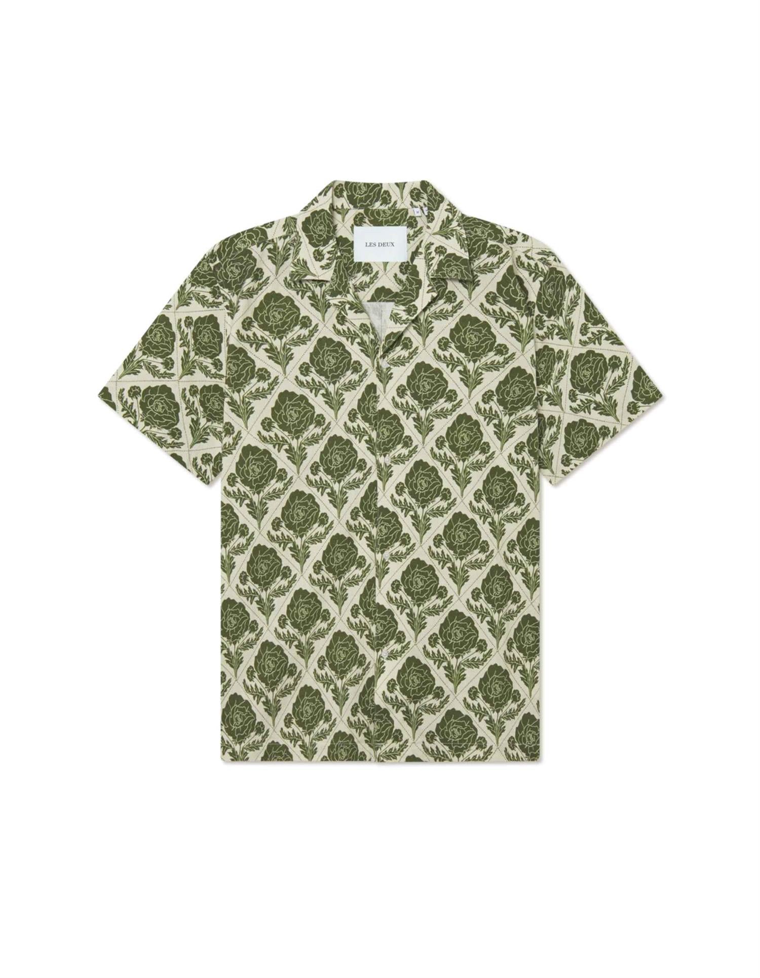 Lesley Flower Tile AOP SS Shirt Vintage Green/Ivory