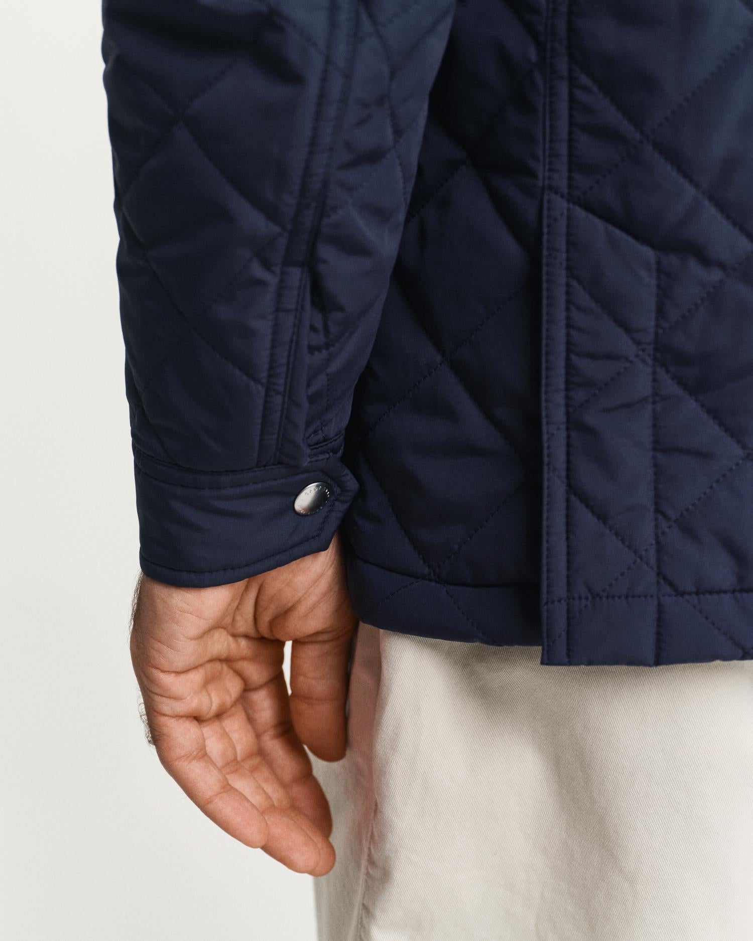 Pikowana kurtka wiatrówka mid-coat wieczorowy niebieski