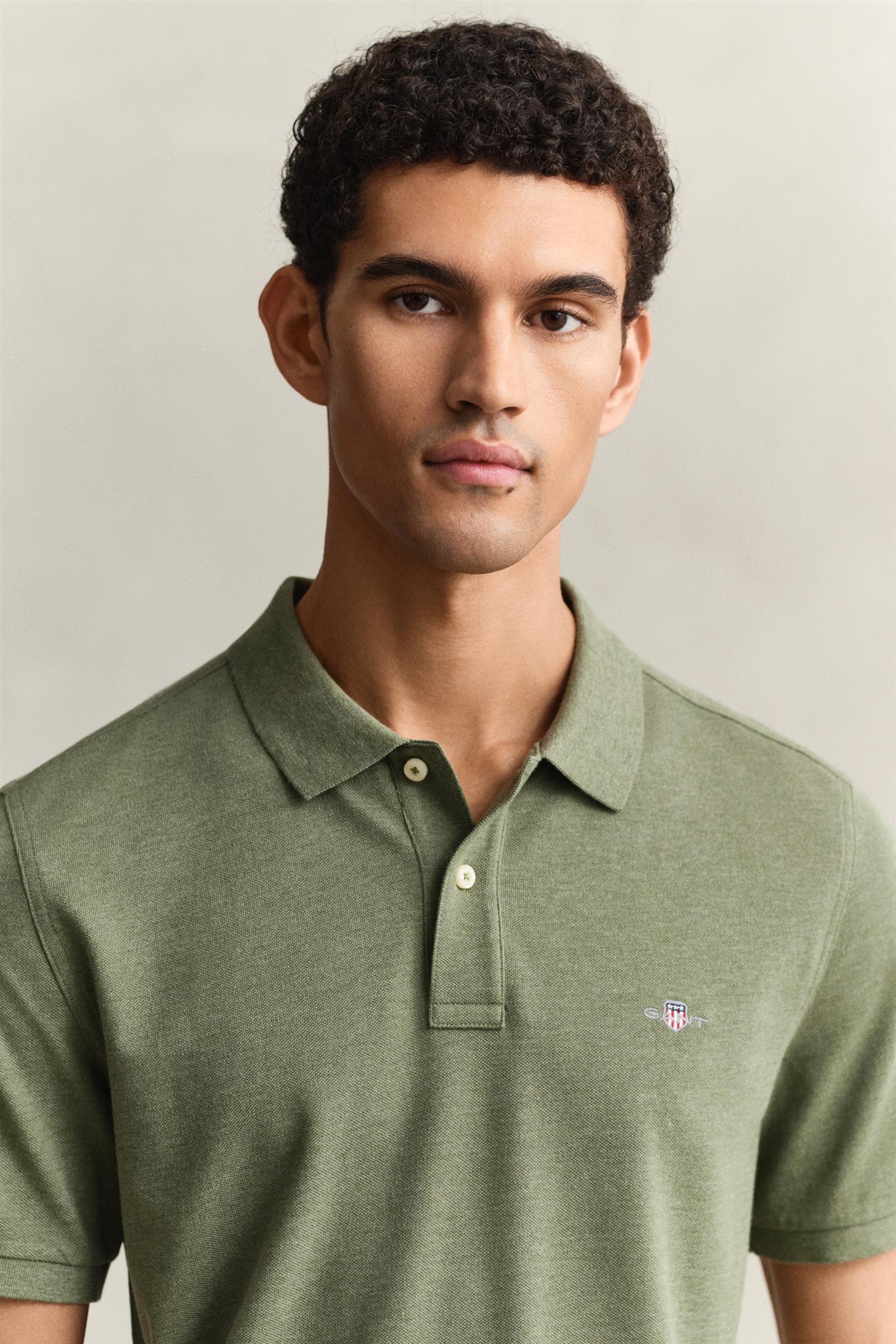 Reg Shield Ss Pique Polo Dark Cactus Melange