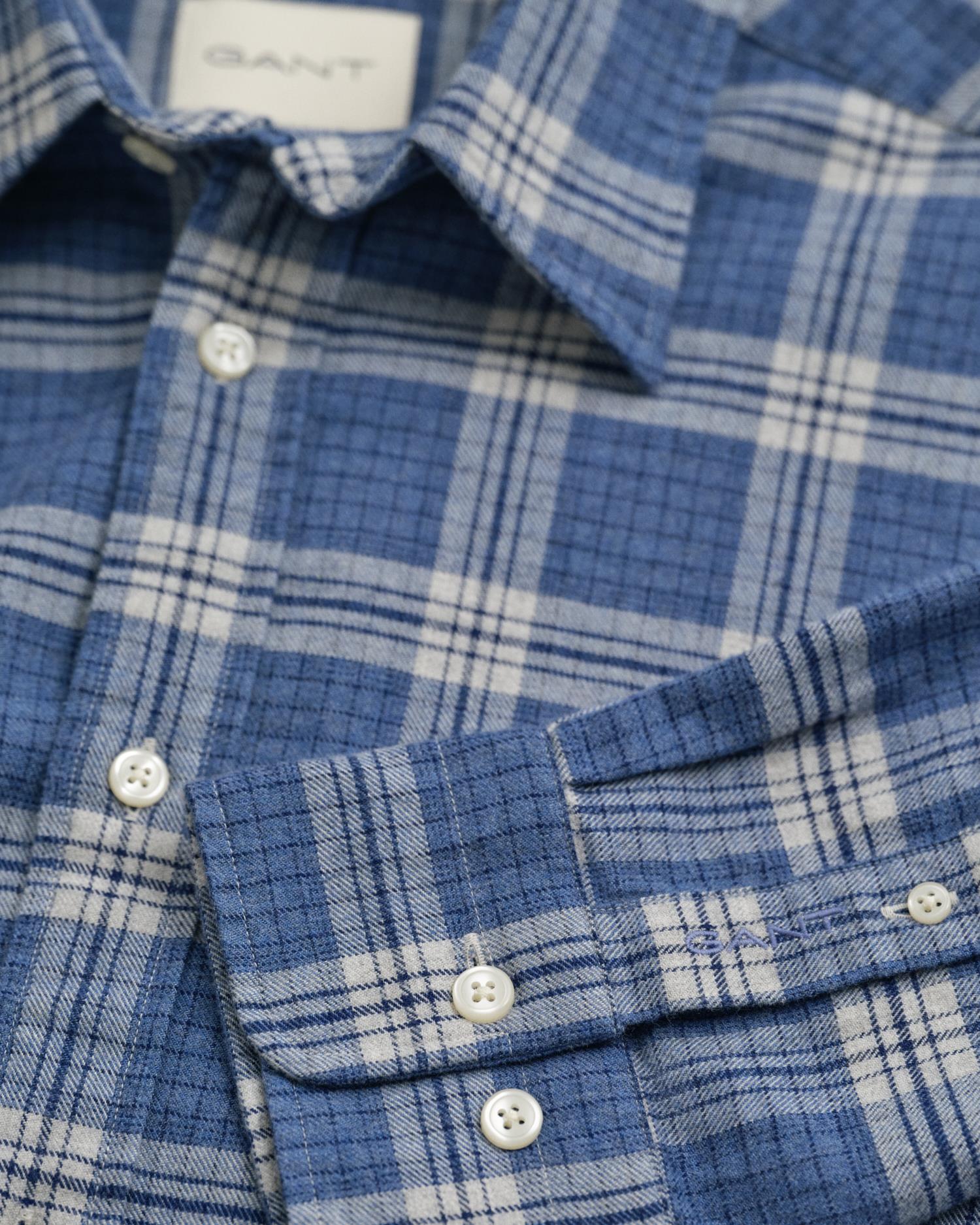 Reg Flannel Melange Check Shirt Denim Blue Melange