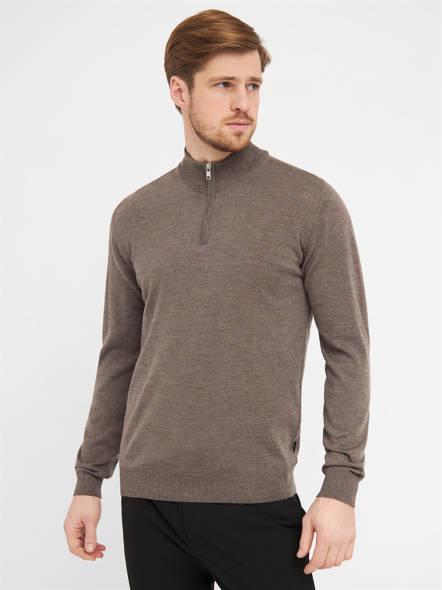 Milan Pullover 1/4 Zip Dark Khaki Melange