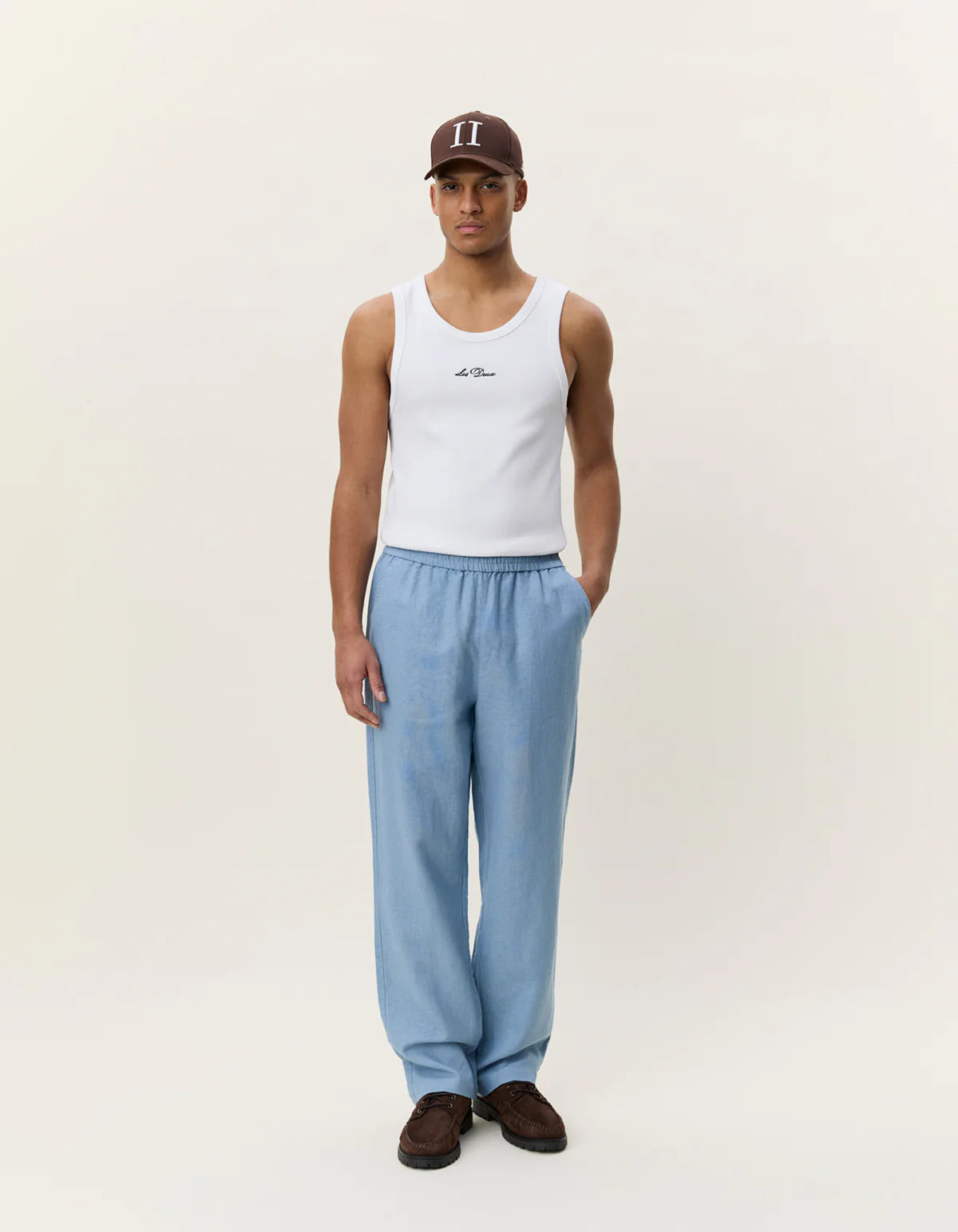 Linen casual pants Faded Denim Blue