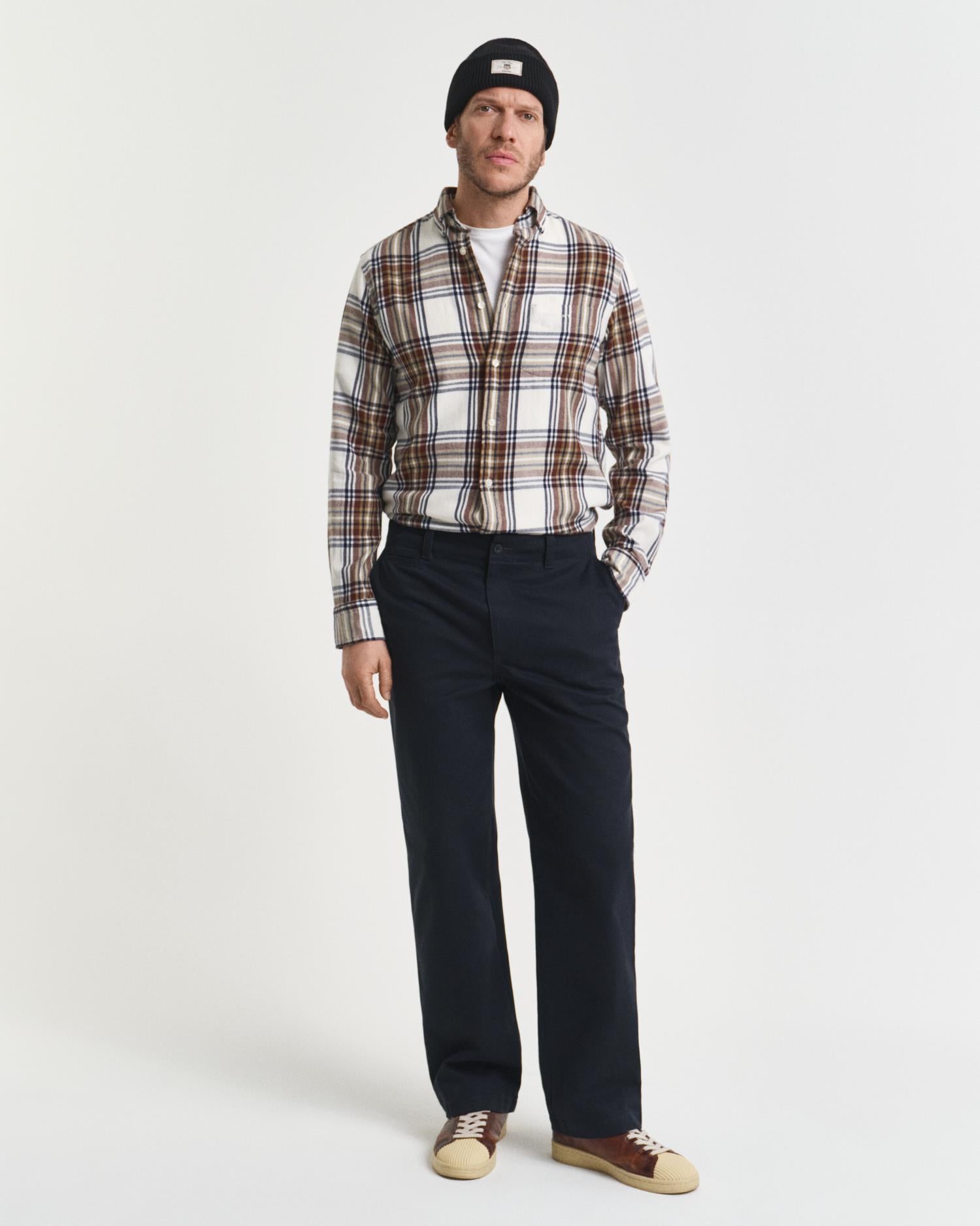 Reg Windblown Flannel Check Shirt Cream