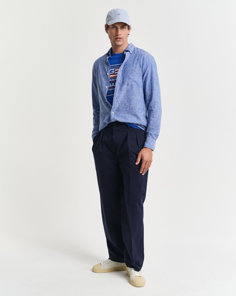 REG COTTON LINEN SHIRT Rich Blue