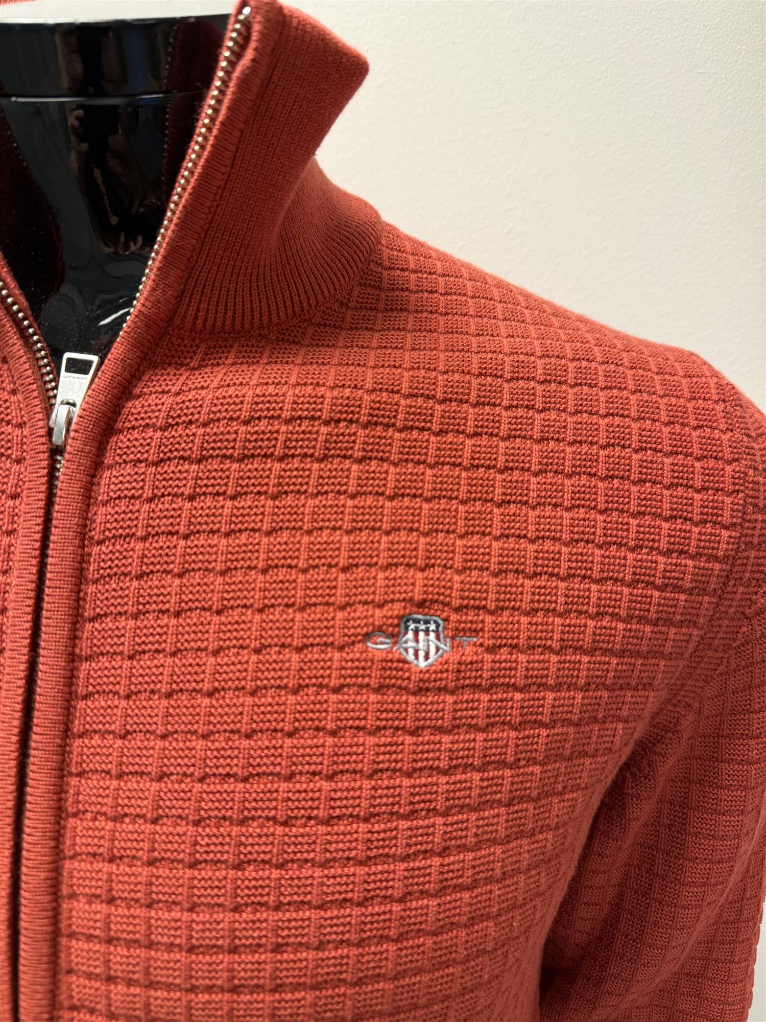 Cotton Textured Zip Cardigan Iron Red