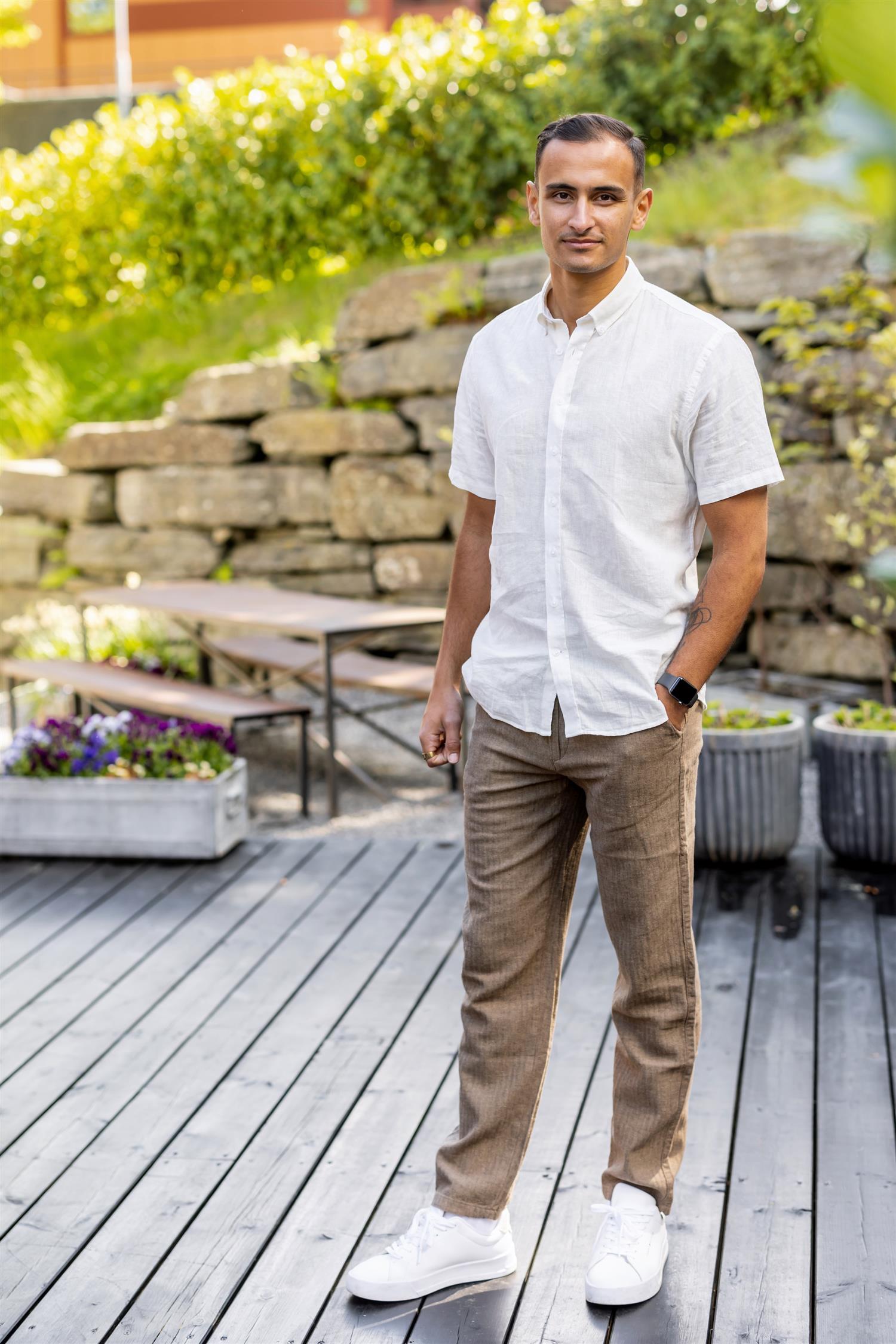 Linen blend herringbone pants Dk Stone