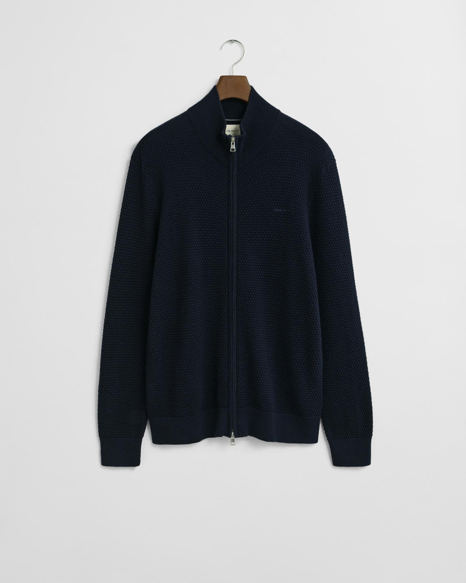 Textured Cotton Merino Cardigan Evening Blue