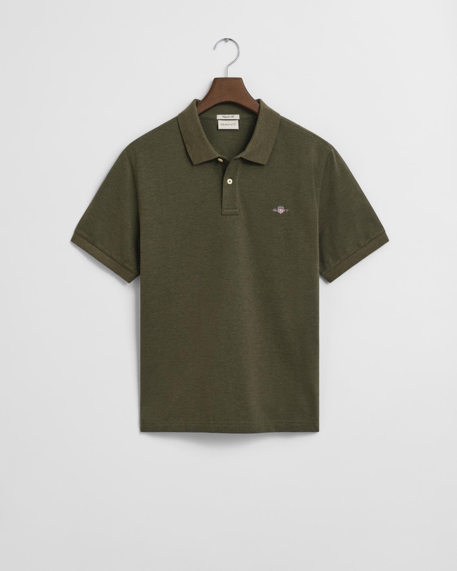 Reg Shield Ss Pique Polo Khaki Green Mel