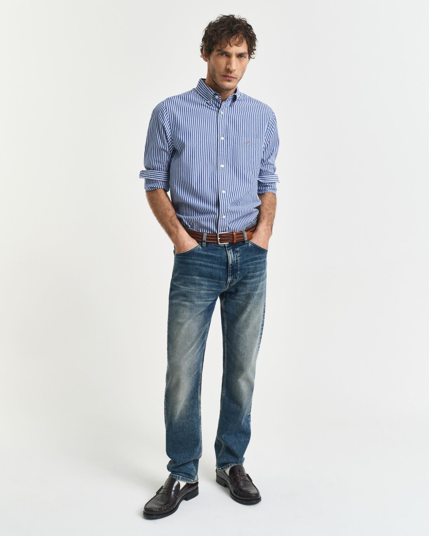 Reg Classic Poplin Stripe Shirt College Blue