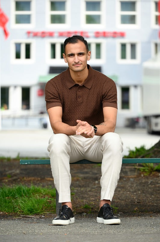 Structure Knitted Polo S/s Walnut