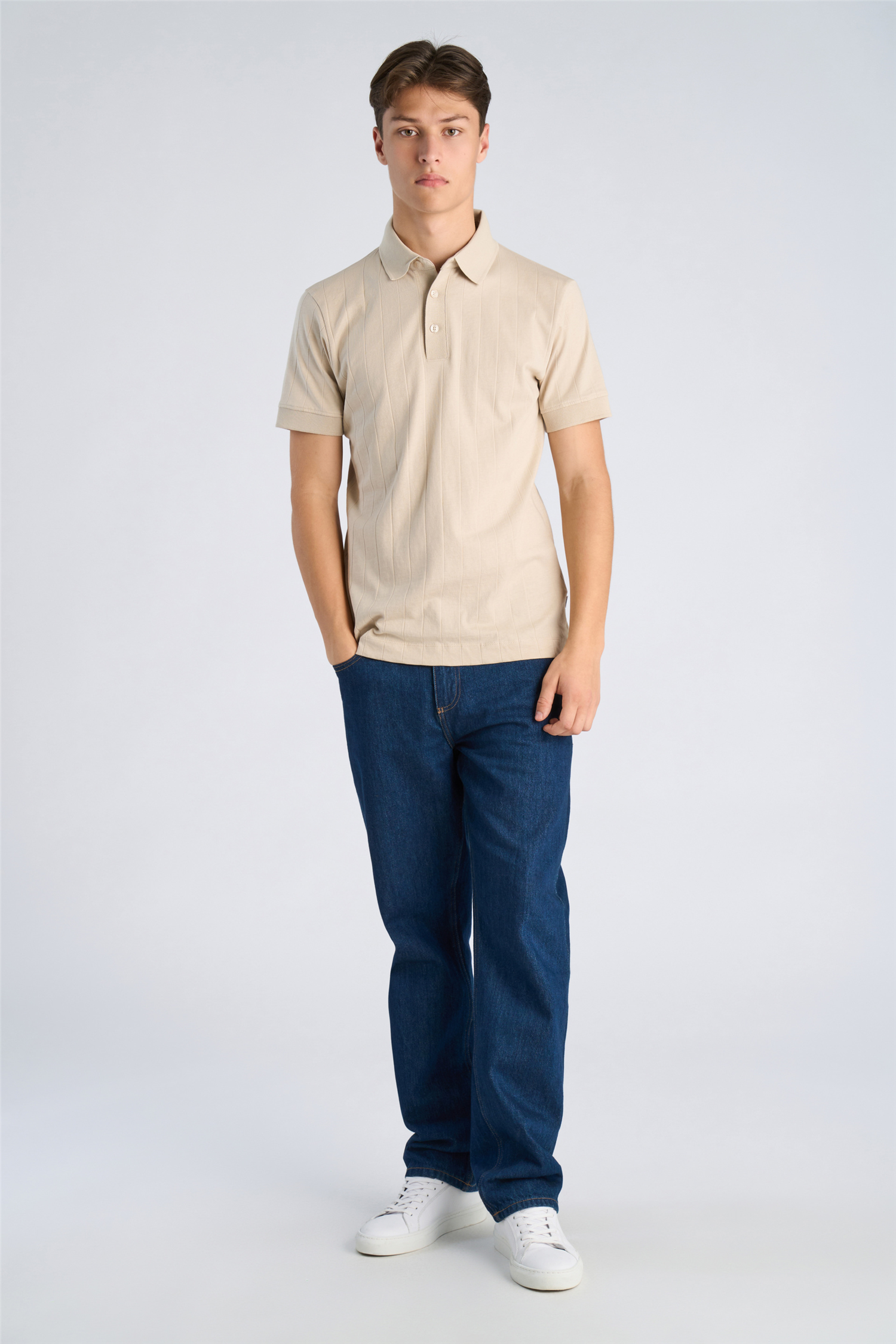 Needle drop polo S/S Lt Stone