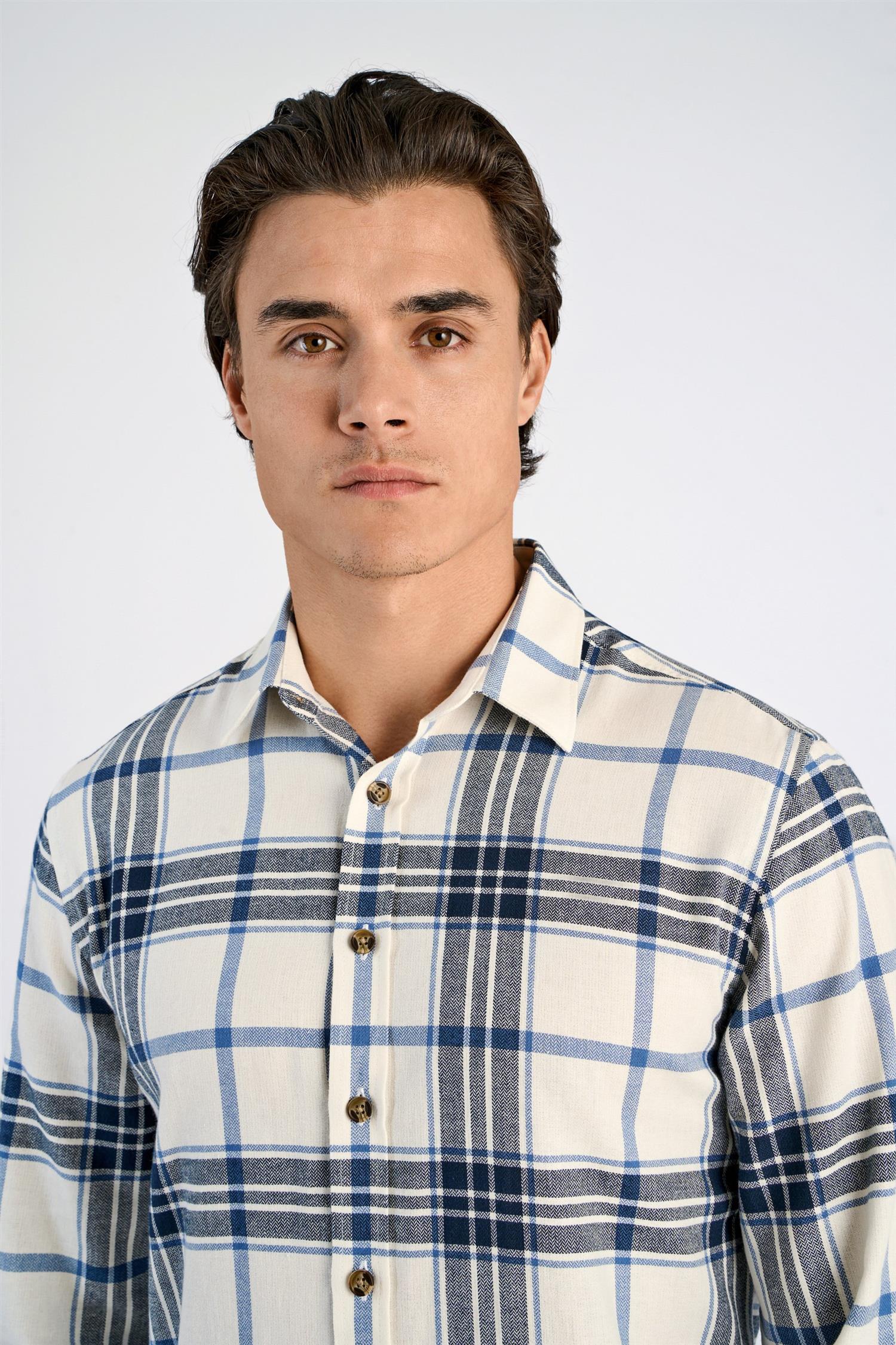 Checked twill shirt L/S Off White