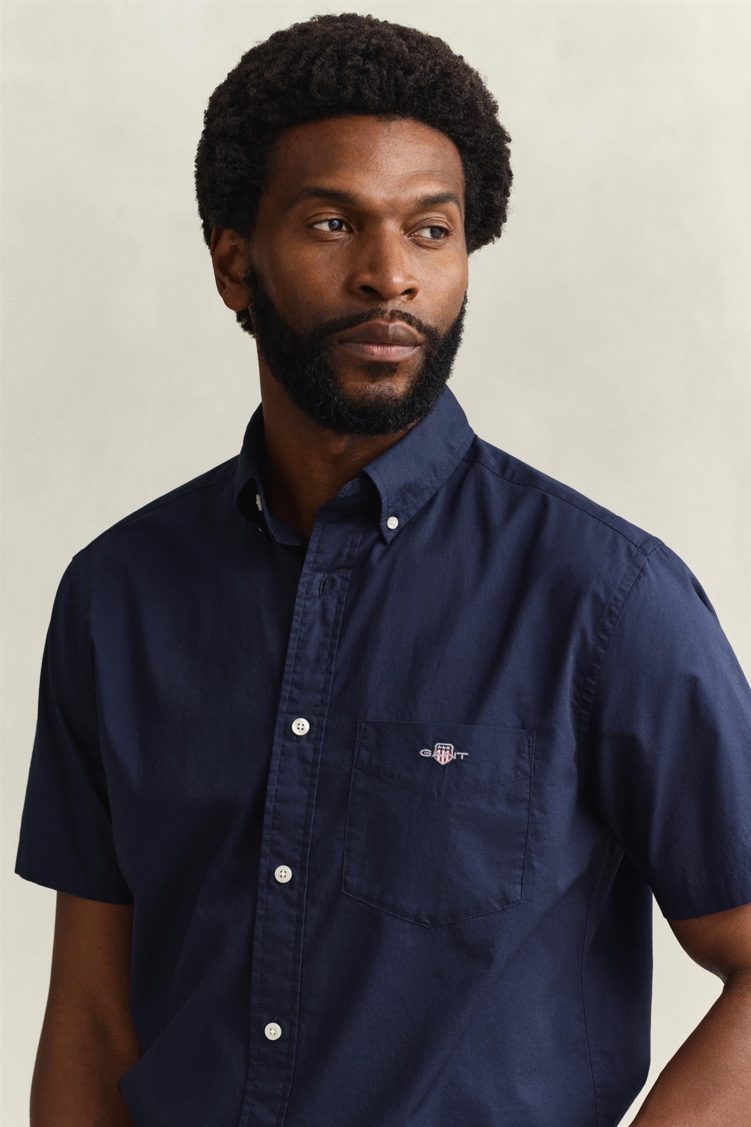 Reg Classic Poplin Ss Shirt Marine