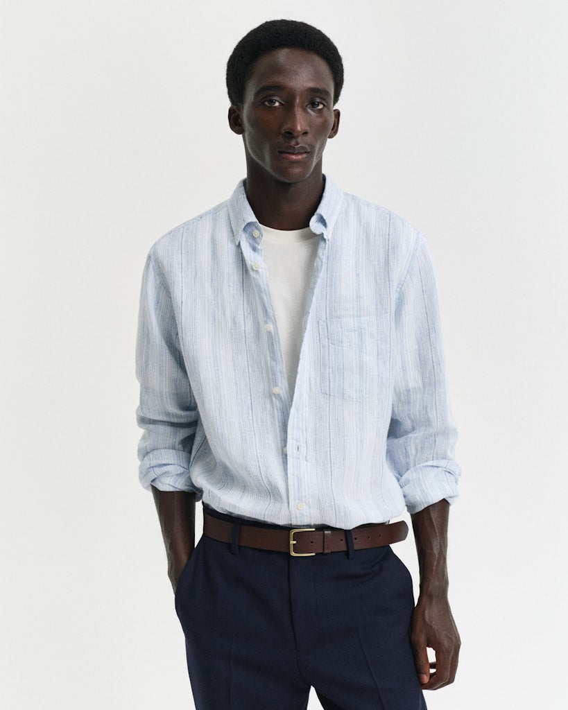 REG LINEN STRIPE SHIRT Capri Blue