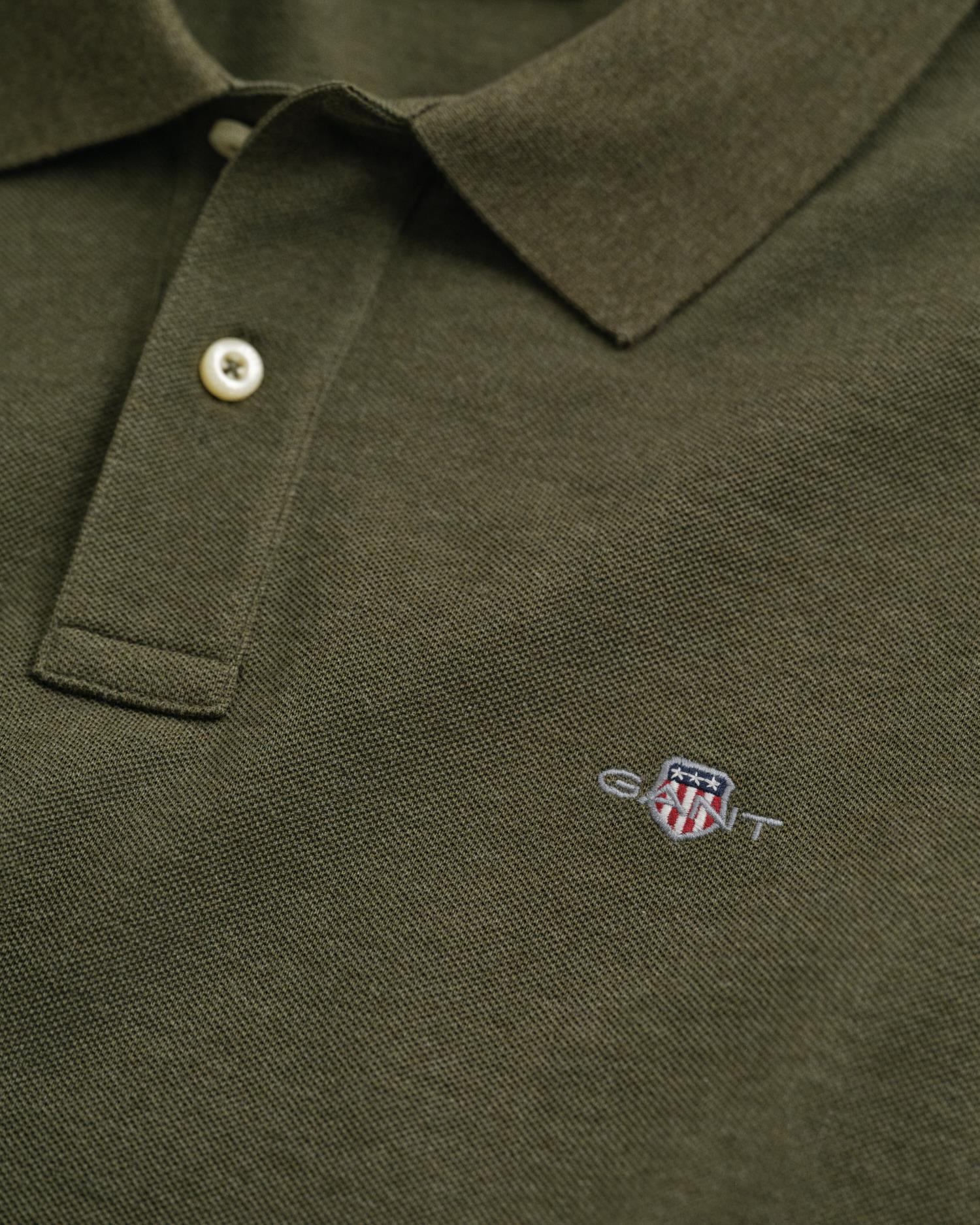 Reg Shield Ss Pique Polo Khaki Green Mel