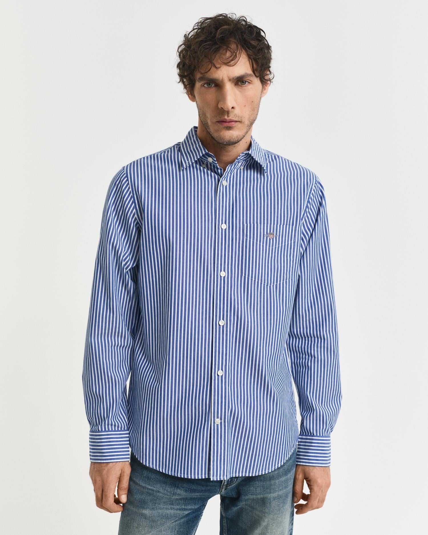 Reg Classic Poplin Stripe Shirt College Blue