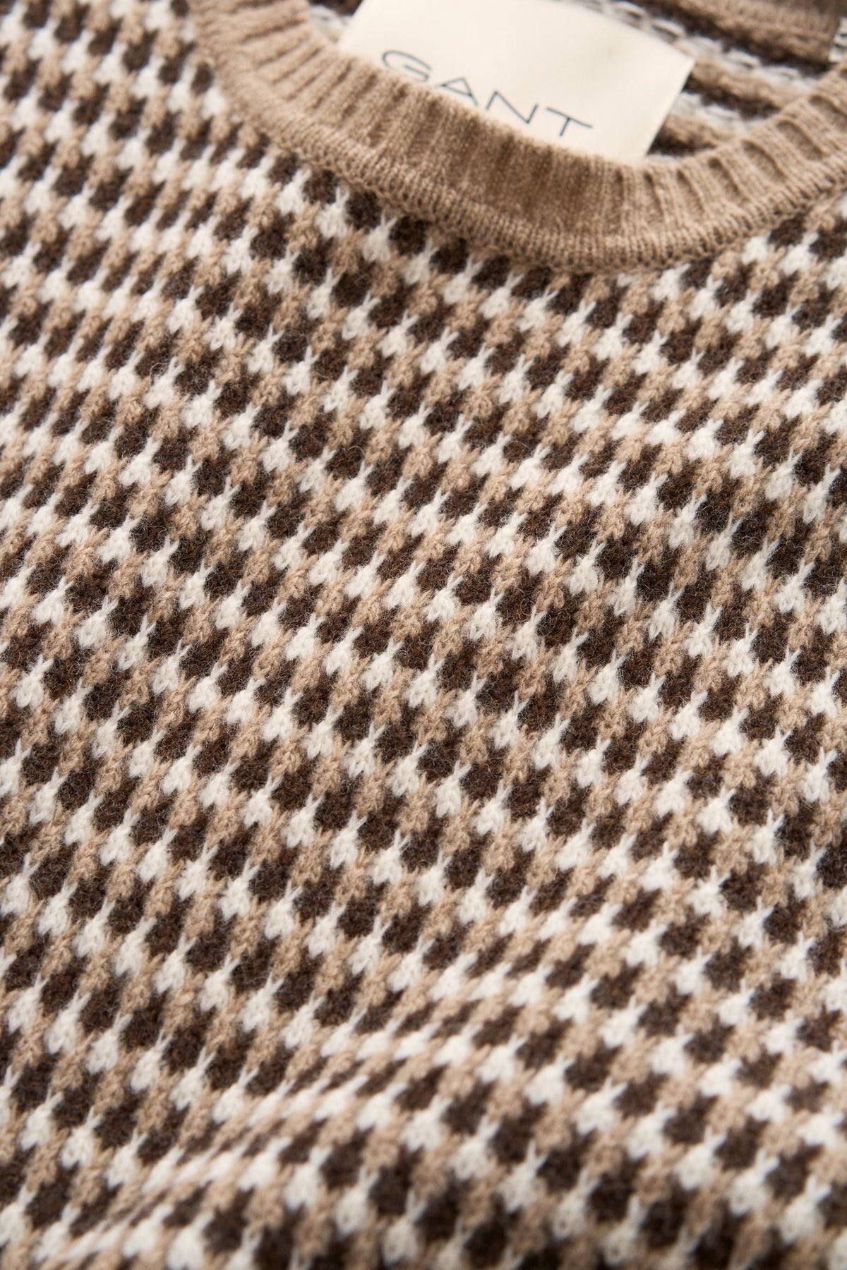 Textured 3 Tone Wool Blend C-Neck Dk. Sand Melange