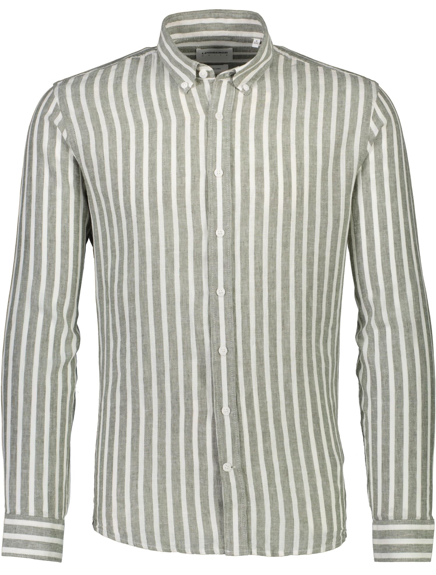 Striped cotton/linen shirt L/S Army