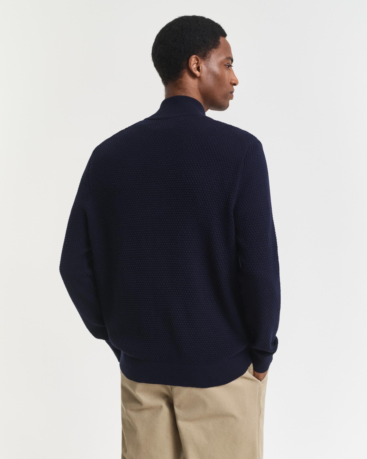 Textured Cotton Merino Cardigan Evening Blue
