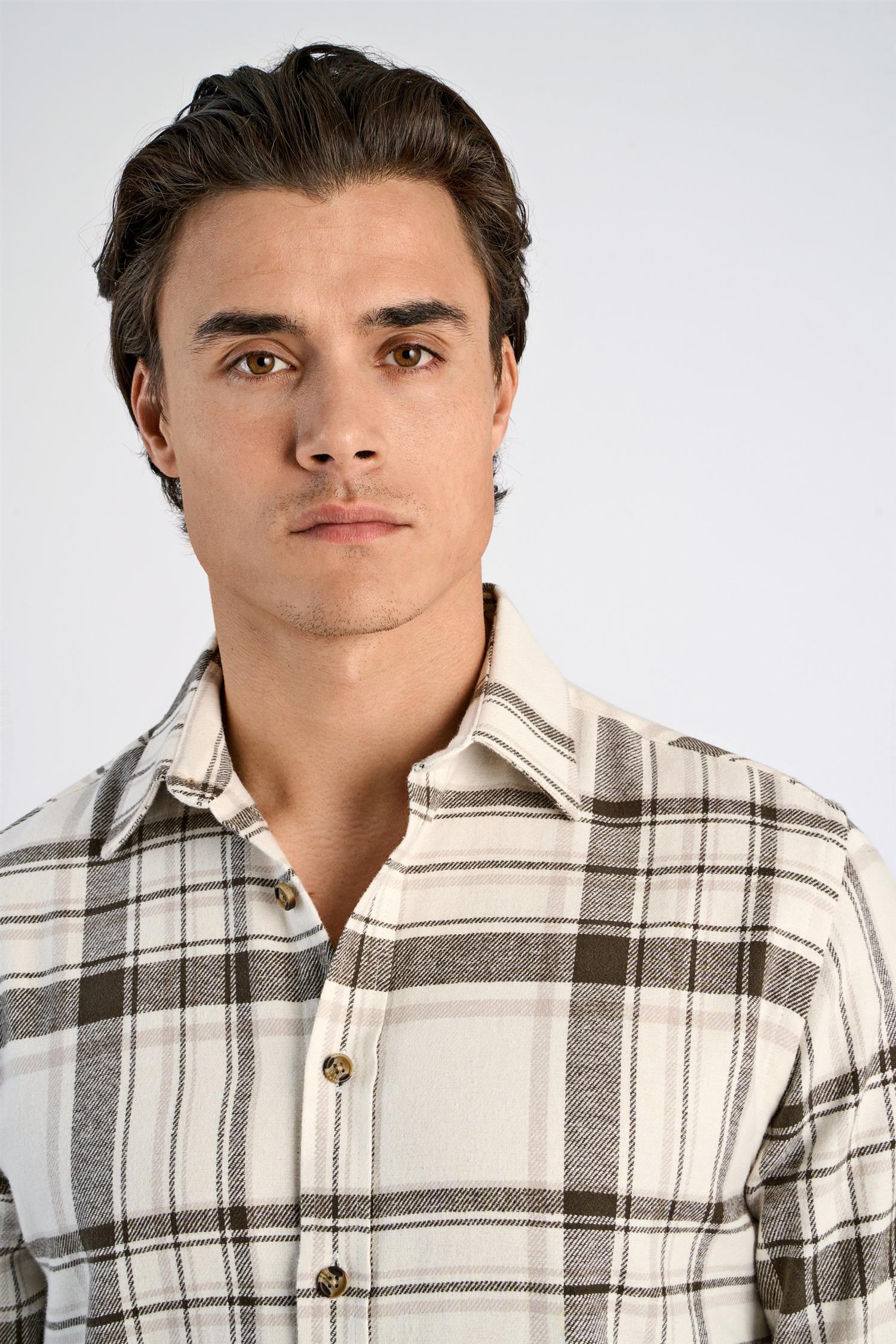 Heavy checked twill shirt L/S Off White