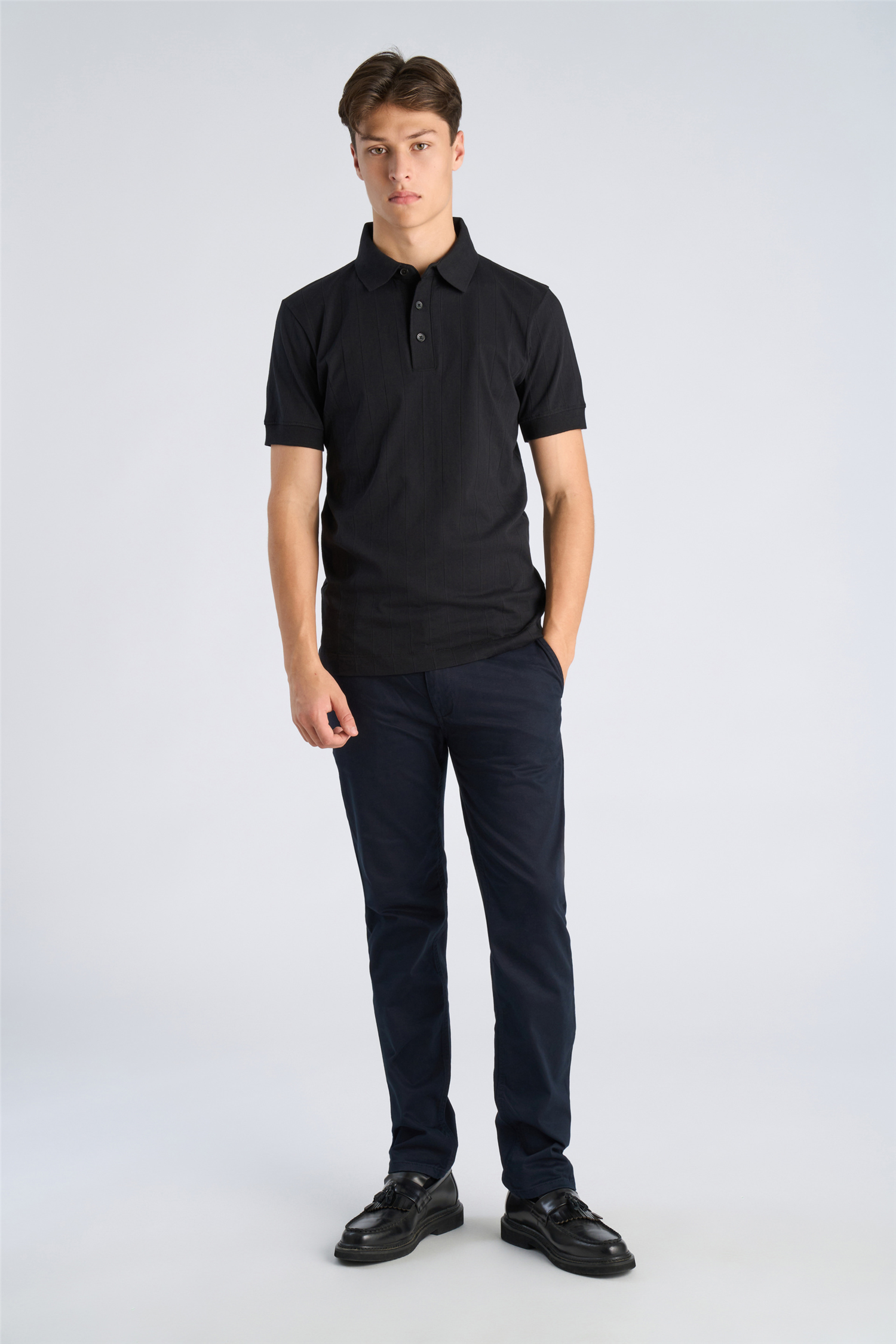 Needle drop polo S/S Black