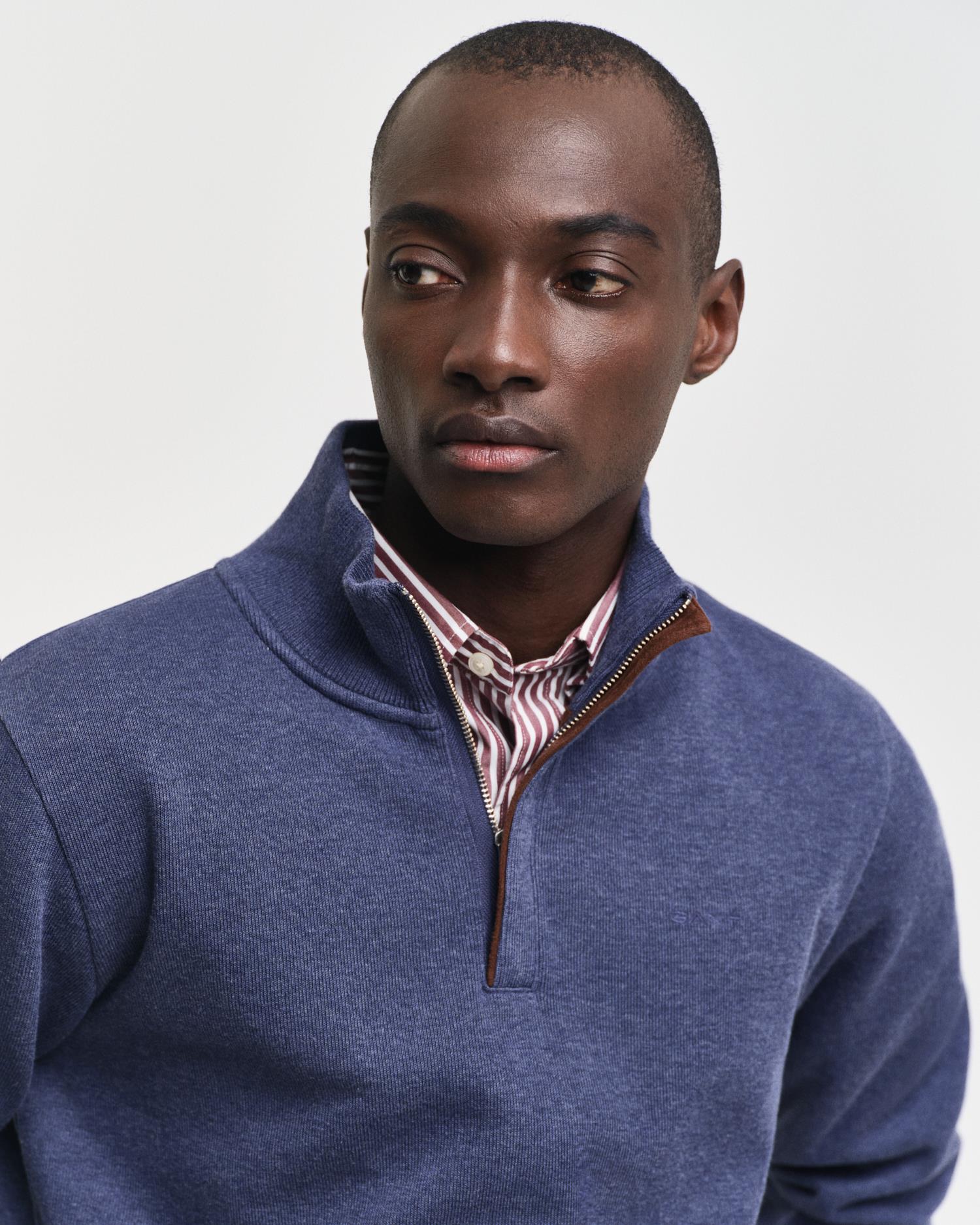 Collegegenser Med Half-Zip Dk Jeansblue Melange
